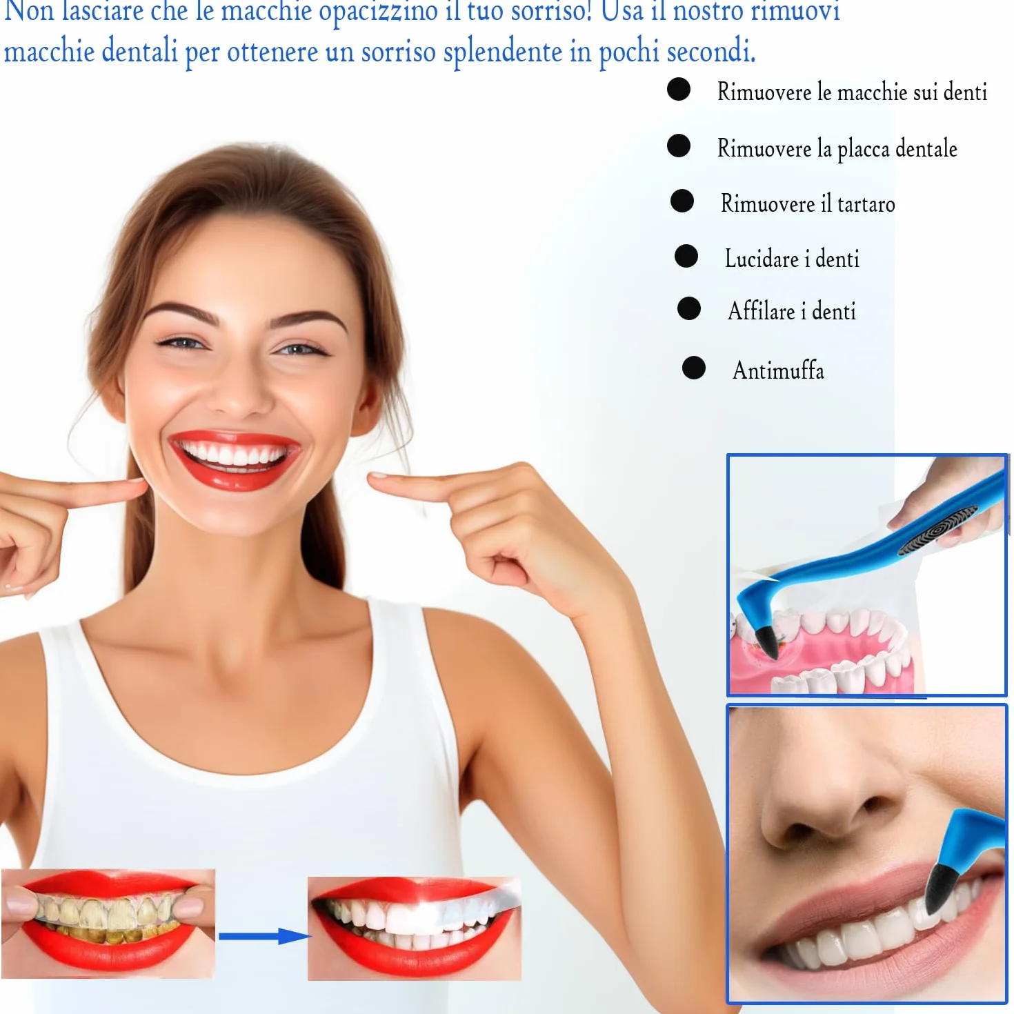Smacchiatore Denti Professionale 4 PCS Rimozione Tartaro Placca Macchie Caffè Tè Tabacco