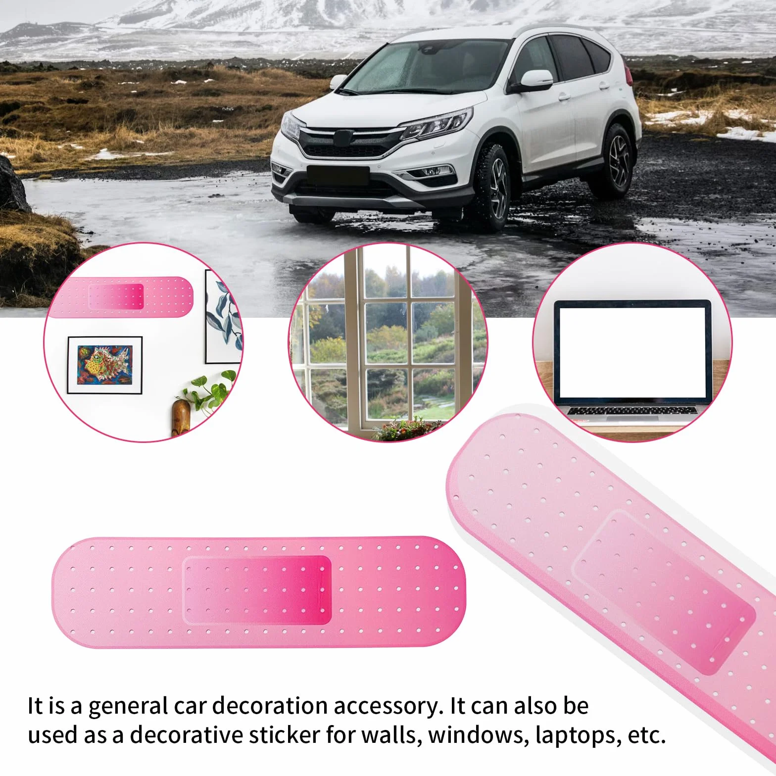 Lyreh 4pz Adesivo Cerotto Auto, 2 Misure Grandi Adesivi Forma Cerotto Auto per Coprire Graffi Ammaccature Macchie Gigante Adesivo Divertente per Camion Suv Moto Yacht Camper (Rosa)