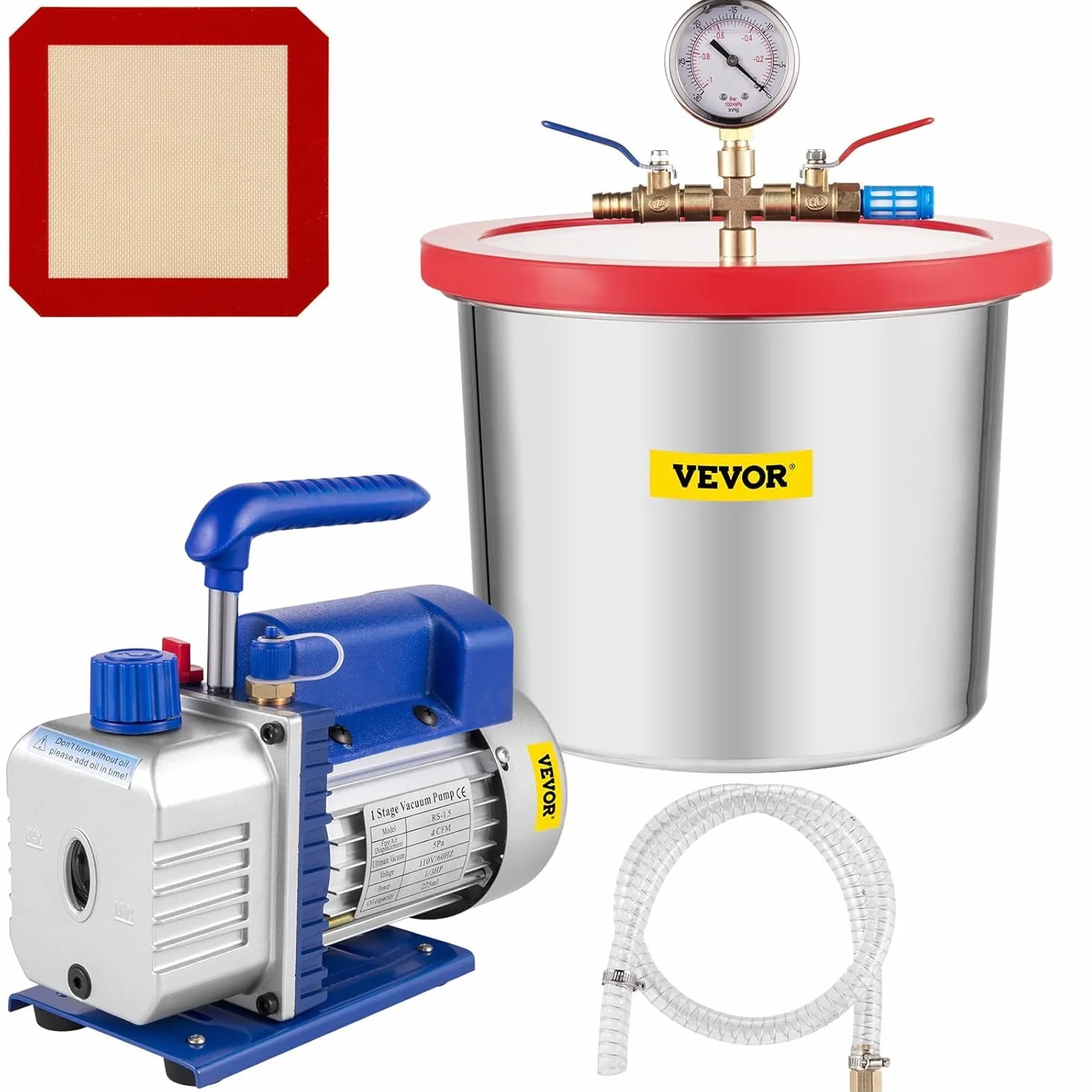 VEVOR Pompa per Vuoto Monostadio 7,57 L 113,26 L/min Kit Camera a Vuoto 26,9x10,2x20,6 cm