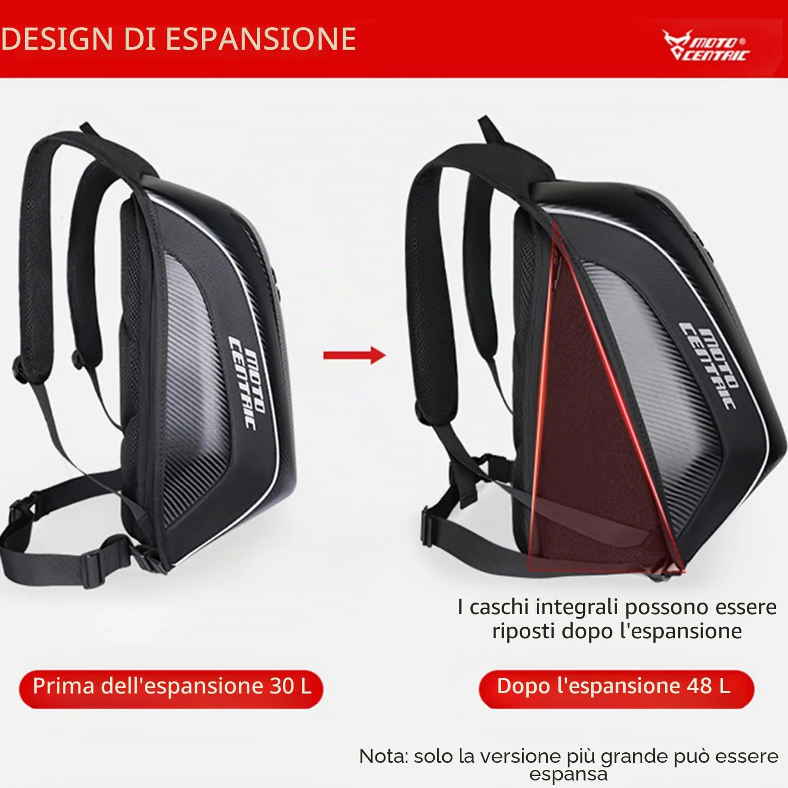 48L Moto Zaino Casco Borsa Impermeabile In Fibra di Carbonio Moto Zaino Guscio Rigido Riflettente Moto Valigia