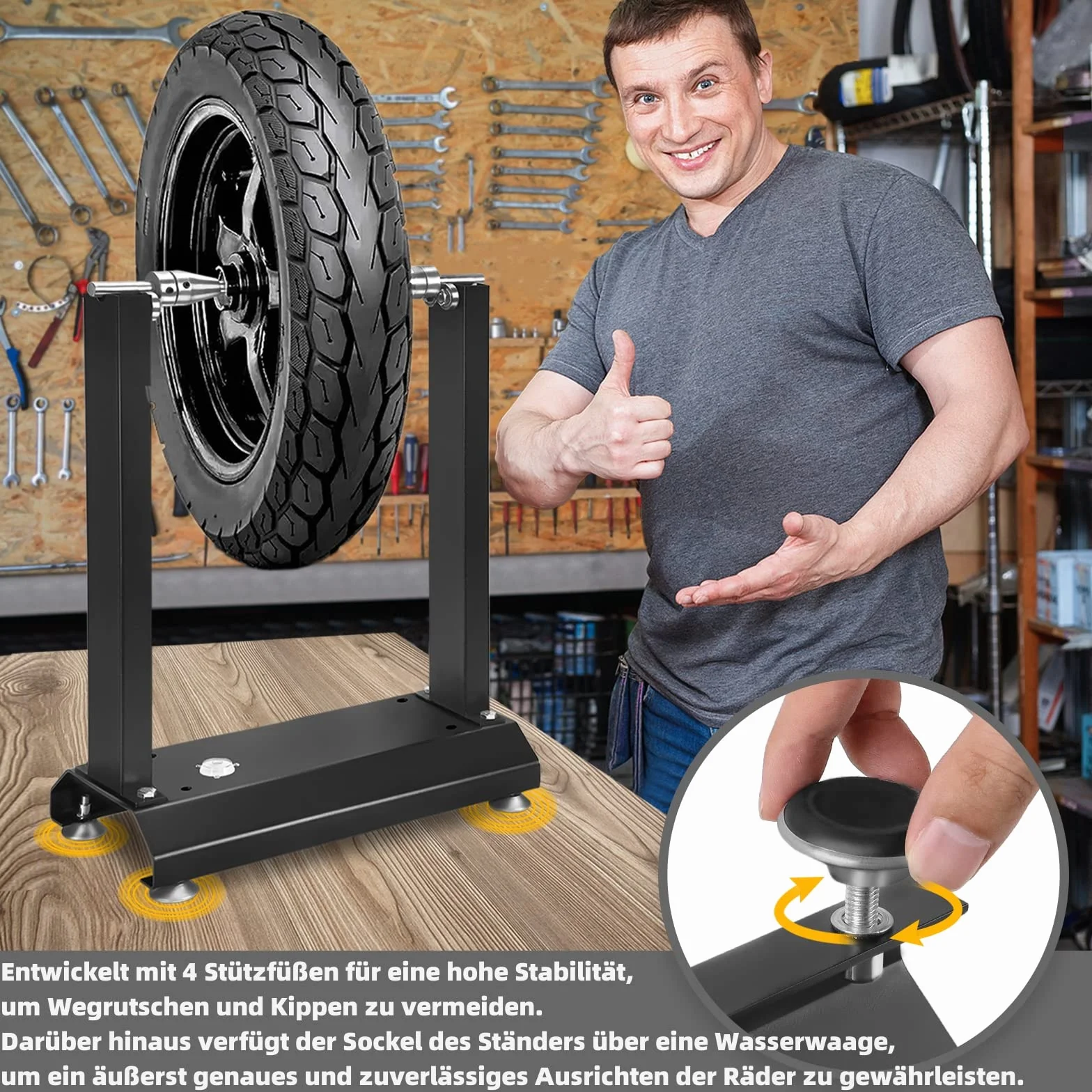 Aufun Motorcycle Bilancing Machine, bilanciamento del Bordo Pneumatico per Moto di Capra, per Quasi Tutti i Cerchi di Motocicletta e Scooter, 40x19x50 cm