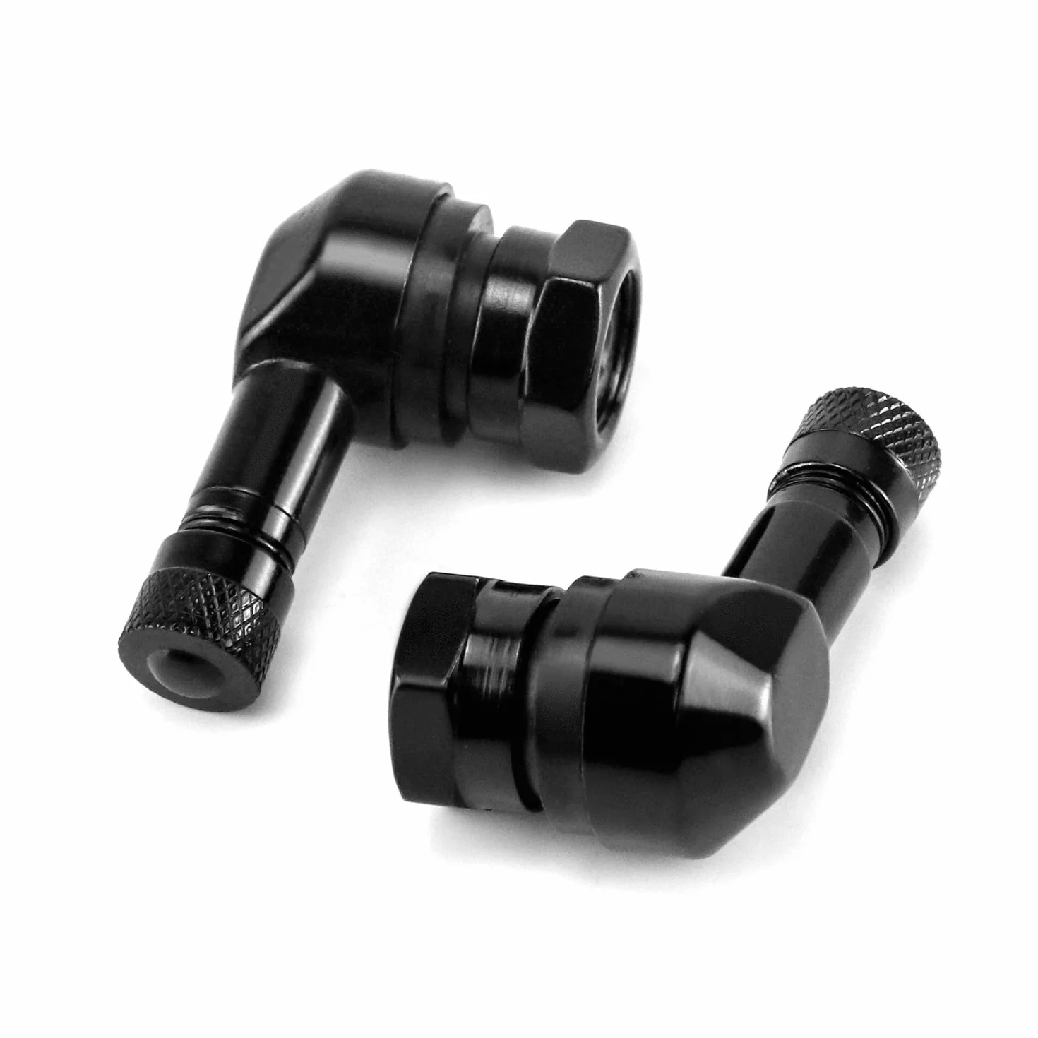 QWORK Adattatore Valvola Pneumatico 90° Lega Alluminio Nero 2 Pezzi