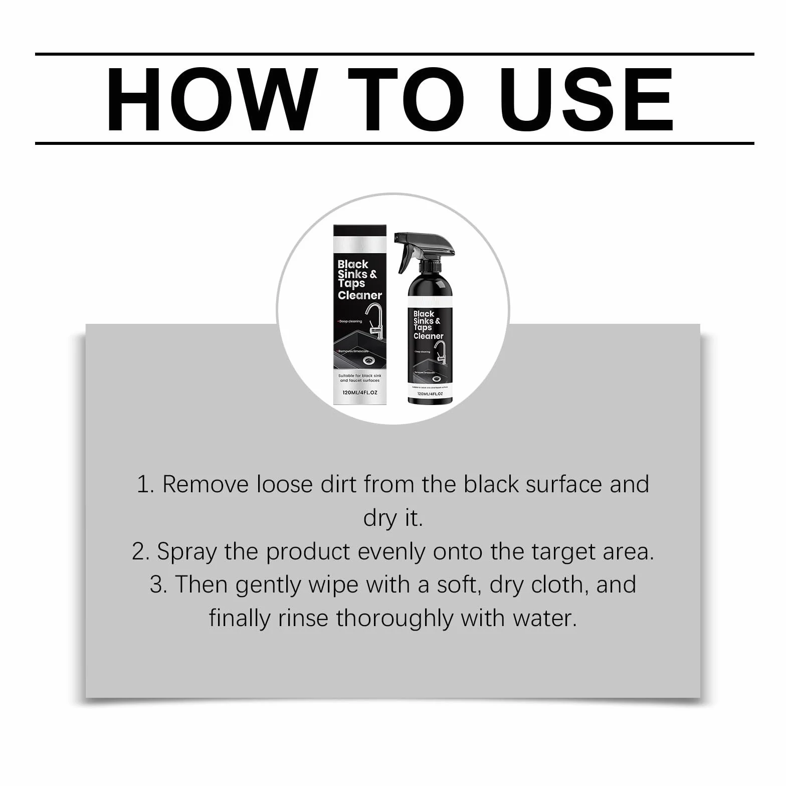Detergente spray anticalcare per lavello nero e rubinetti neri, potente, per cucina e bagno (1 pezzo)