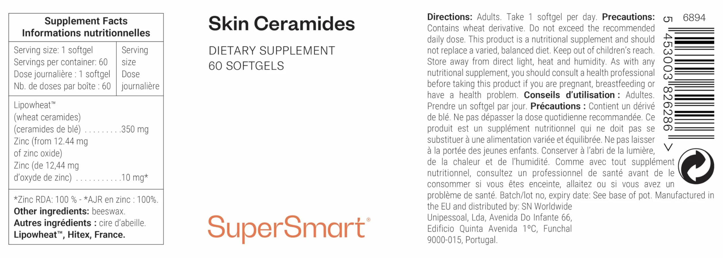Supersmart Skin Ceramides Lipowheat™ Integratore Pelle Luminosità Idratazione Elasticità