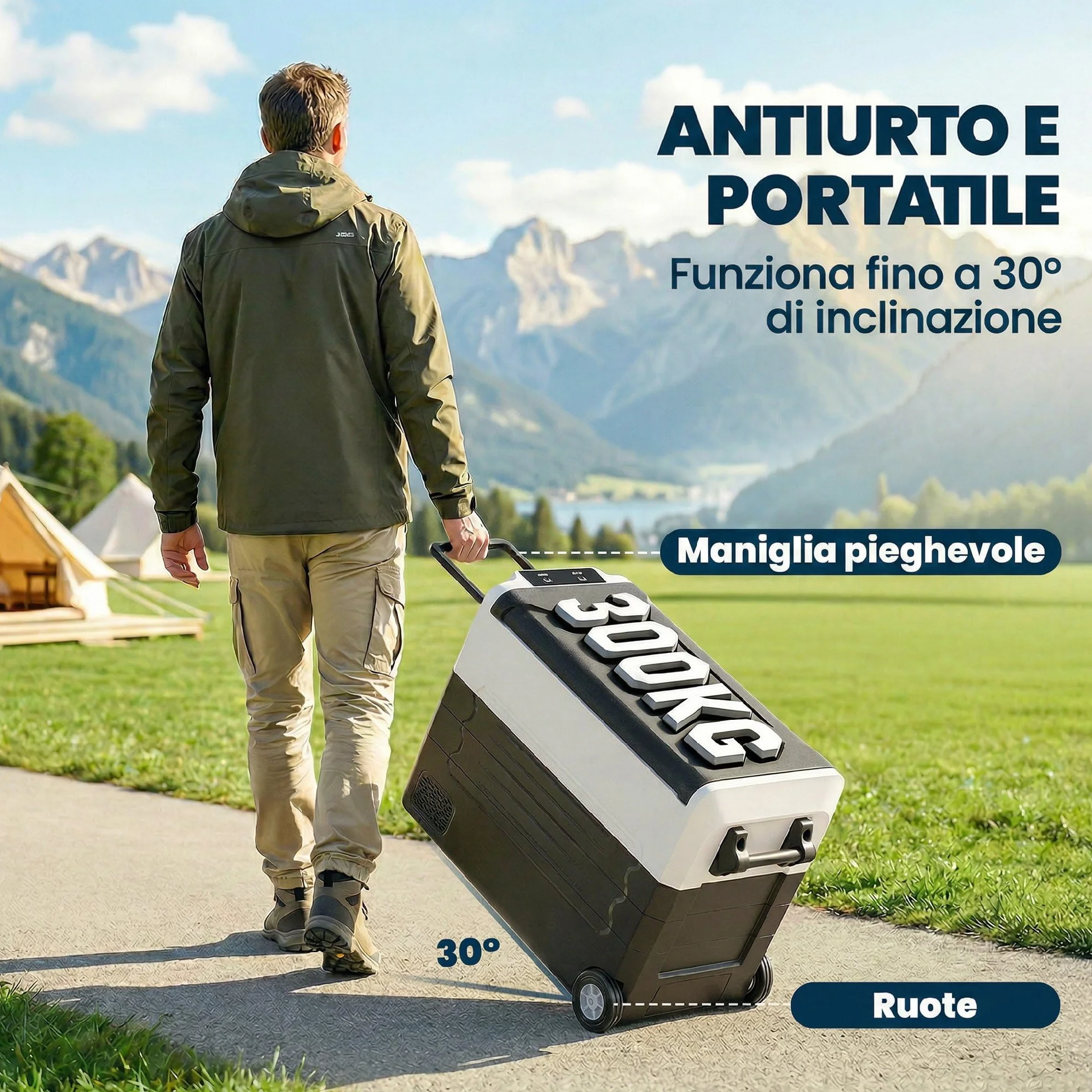 Outsunny Frigorifero Portatile per Auto 50L a Doppia Zona con Compressore, Frigo Elettrico Anti-Shock, APP Bluetooth, Ruote, Maniglia Pieghevole, 12V/240V, -20°C a 20°C, per Campeggio Camion Barca