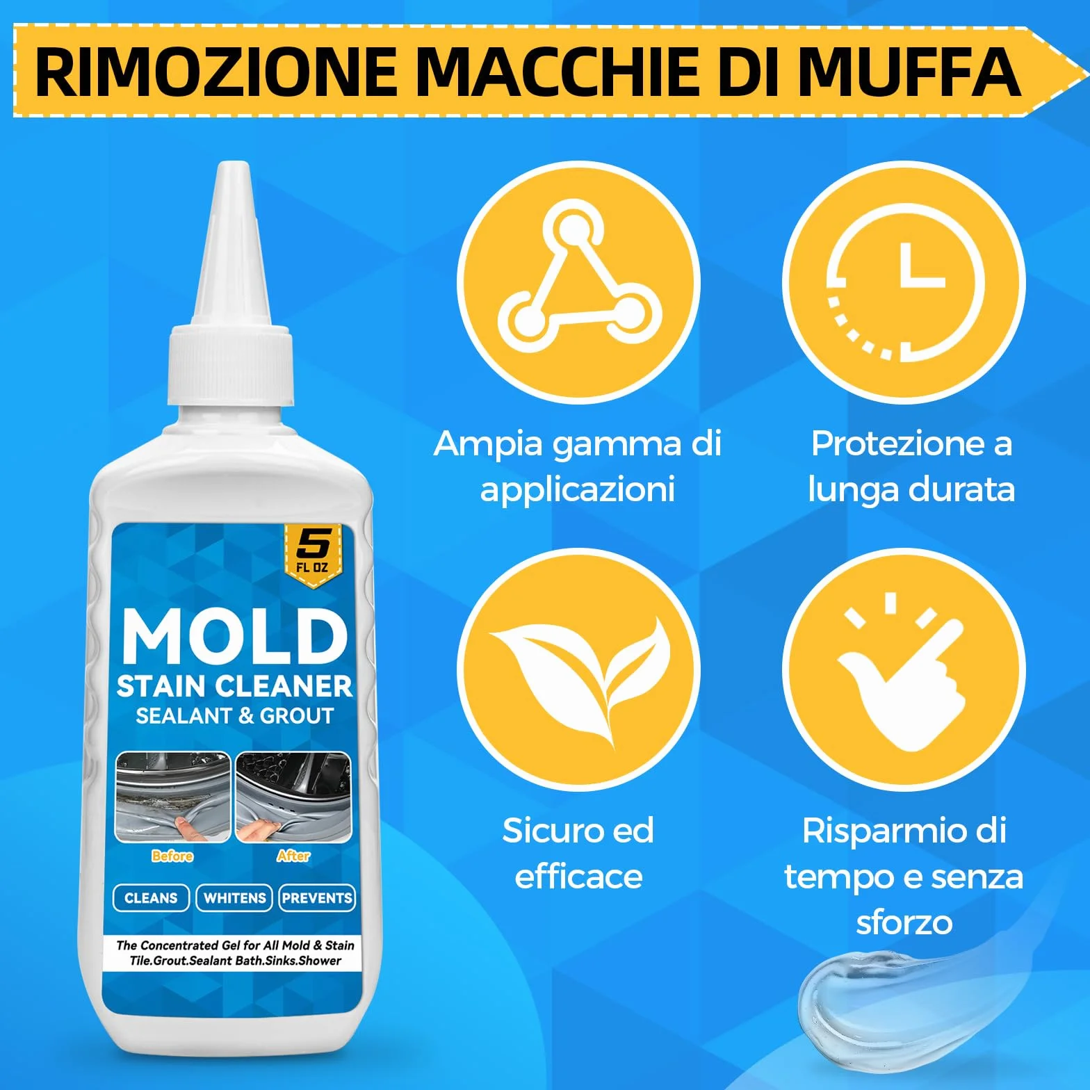 Antimuffa Gel 150 ml Mould Stain Remover detergente per bagno cucina piastrelle pareti fughe