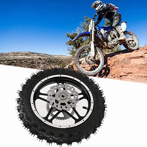 Ruota Posteriore per Bici Cross, Motorcyle Ruota Posteriore Gomma Metallo 2.5‑10 con Disco Pignone Cuscinetto Cerchio Gruppo Pneumatico per Mini Pit Bike Spedizione Con Gas