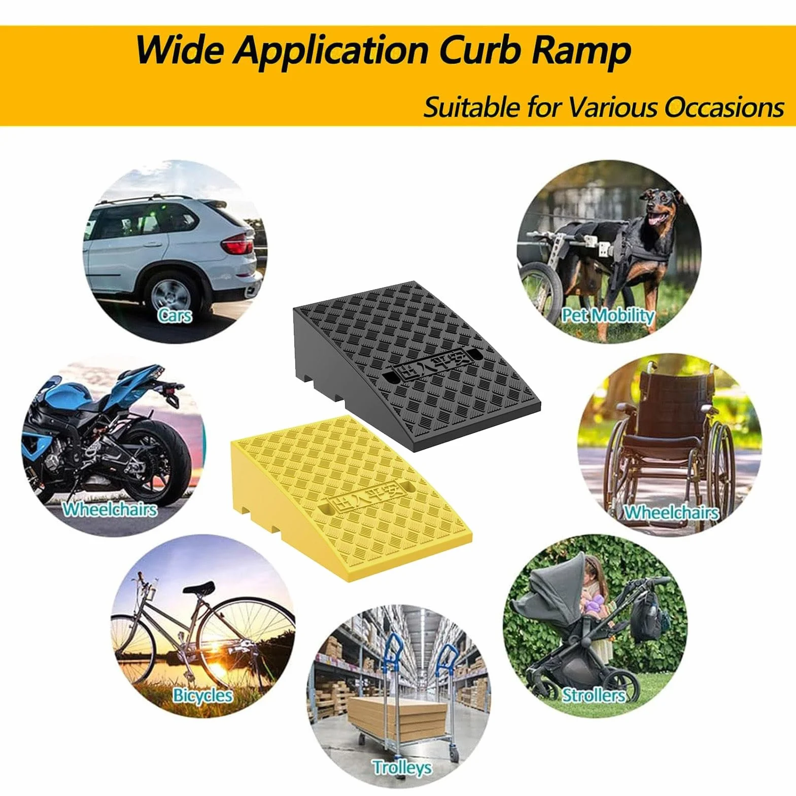Rampa per Marciapiede in Plastica, Rampa per Soglia Leggera, Rampe per Auto Alte 22 cm, per Auto, Moto, Biciclette(Yellow)