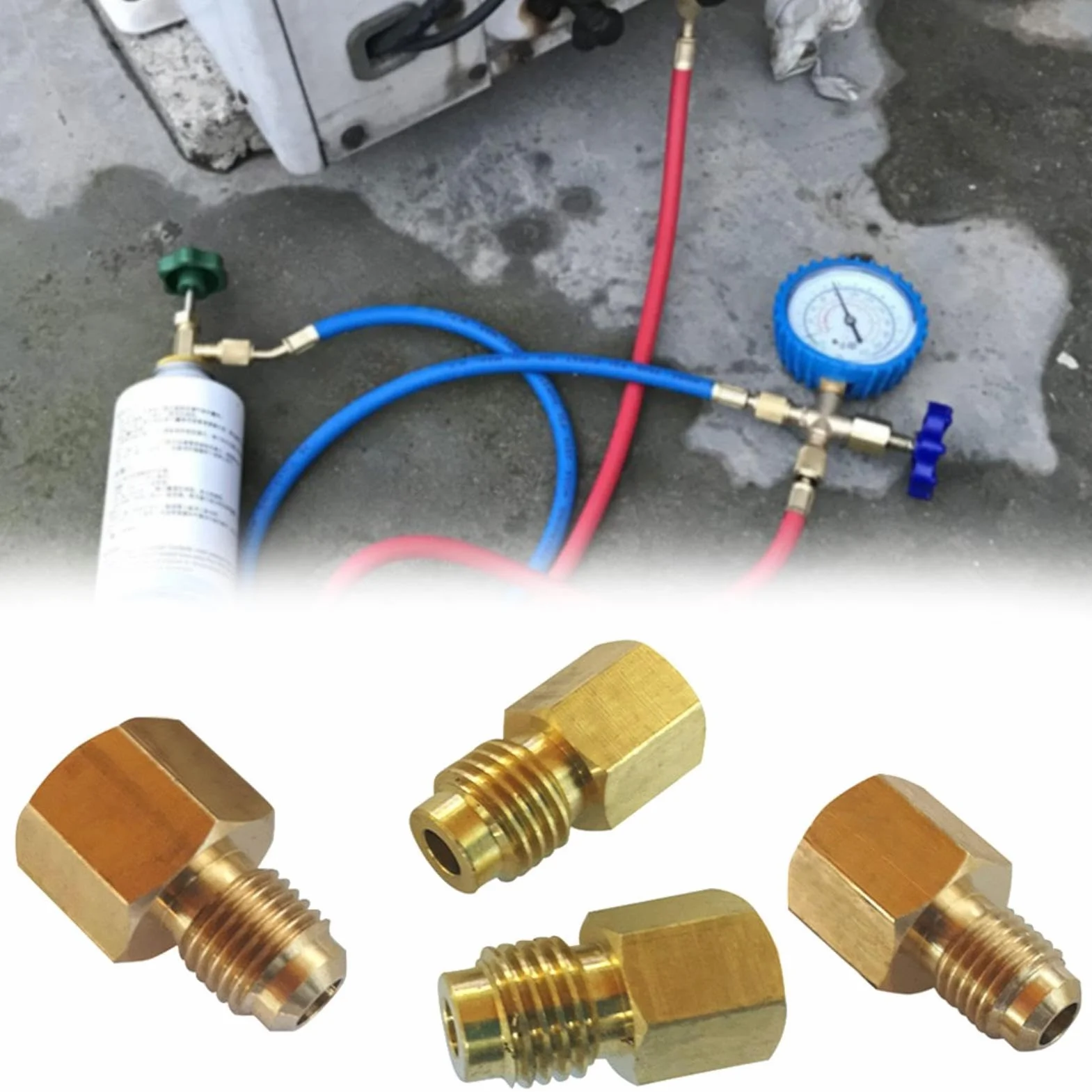 Raccordo Adattatore in Ottone R134A Flare Femmina 1/4 Pollice a Maschio 1/2 Pollice Serbatoio SAE per Refrigerazione Condizionatore d'Aria