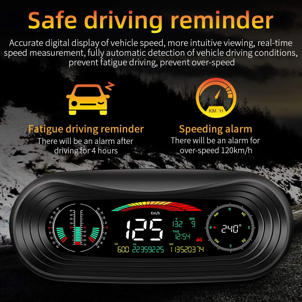 Head Up Display Auto GPS HUD Car Head Up Display off-Road 4X4 Inclinometro GPS Pannello Digitale Tachimetro Inclinazione Bussola automobilistica Altitudine Orologio Head Up Display