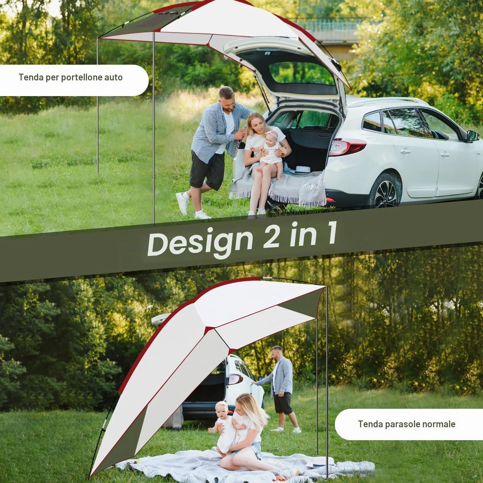 Tenda da Sole per Auto SUV Furgoni Campeggio Anti UV Impermeabile 2.4x1.9x2m