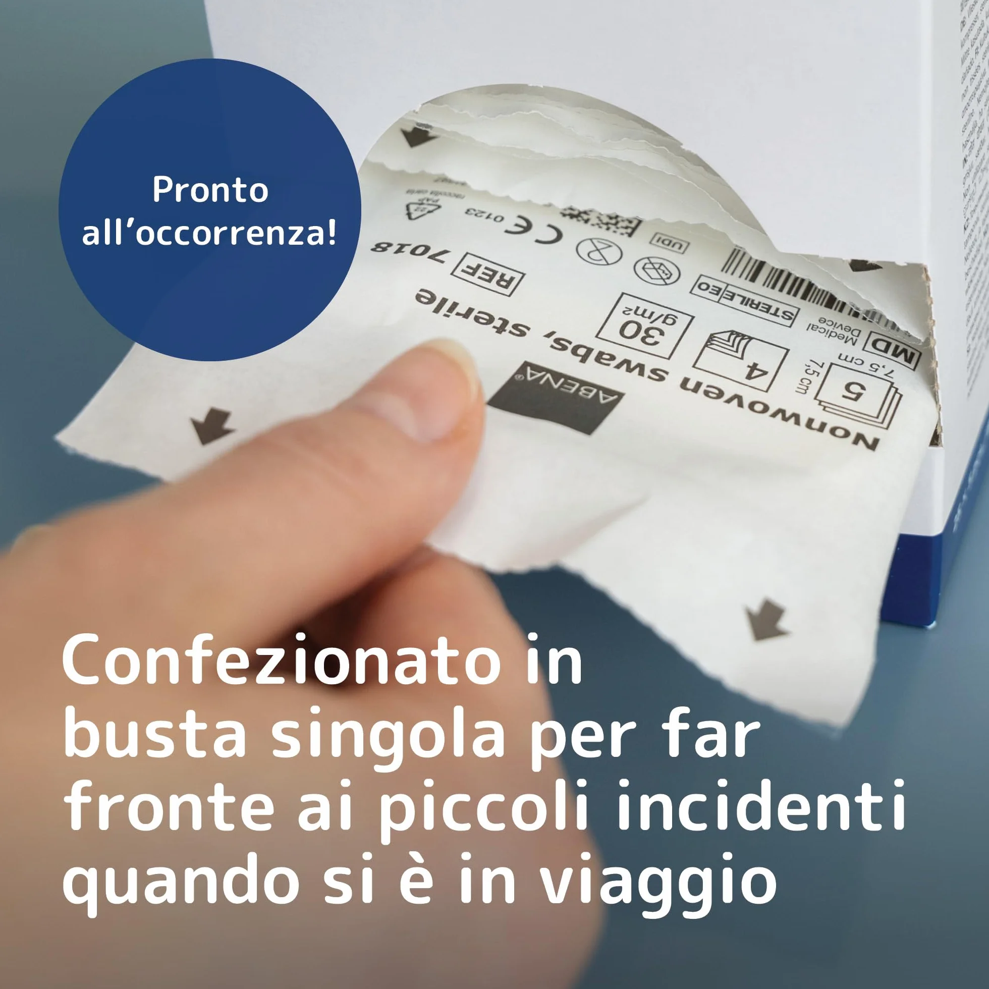 ABENA comprime 125 pezzi medicazioni sterili in tessuto non tessuto 4 strati 7,5 x 7,5 cm