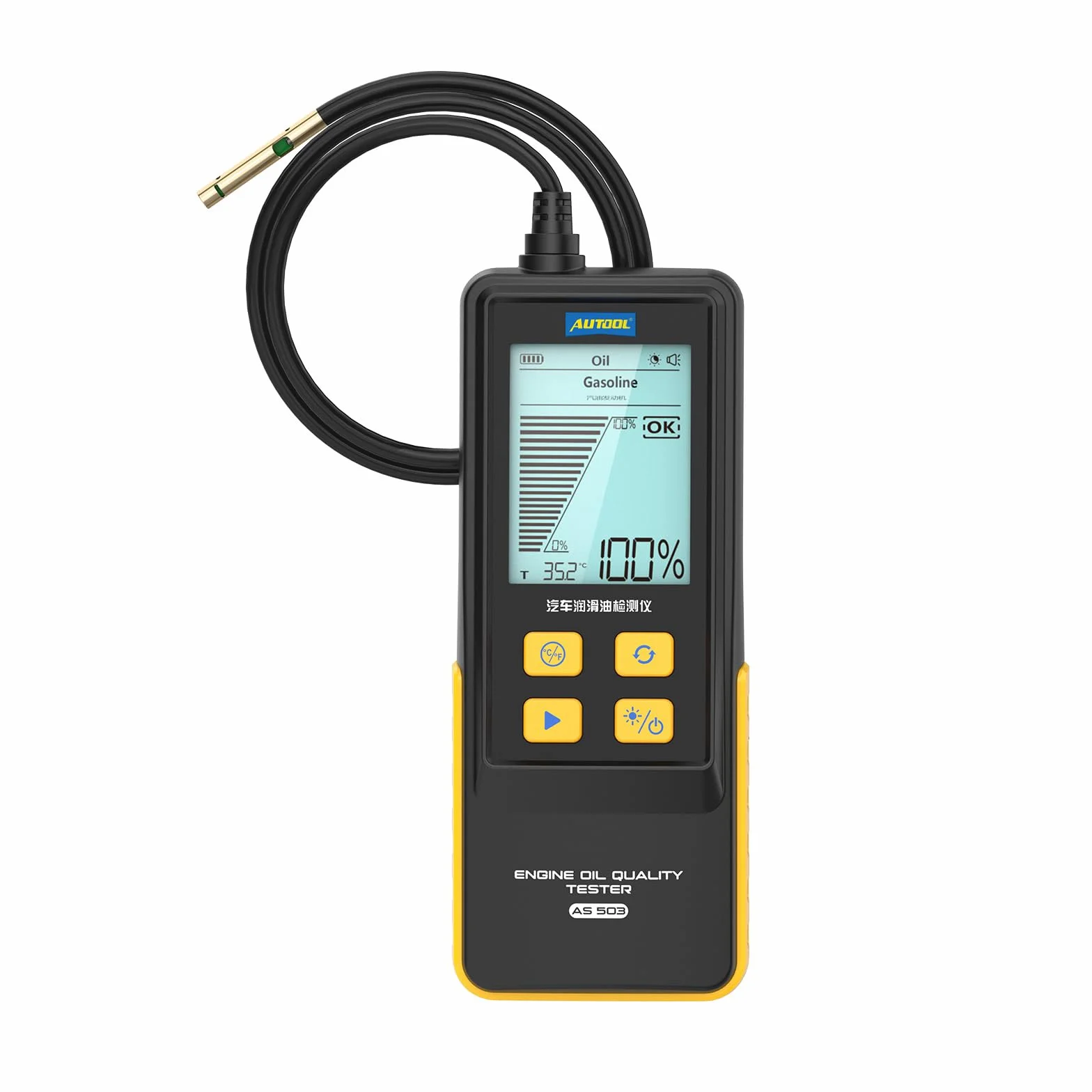 AUTOOL Tester per Olio Motore, Kit per la Qualità dell'olio Motore a Benzina e Diesel, Test Rapido di Trasmittanza e Temperatura, Engine Oil Tester con Sonda Flessibile da 31,5 Pollici (AS503)