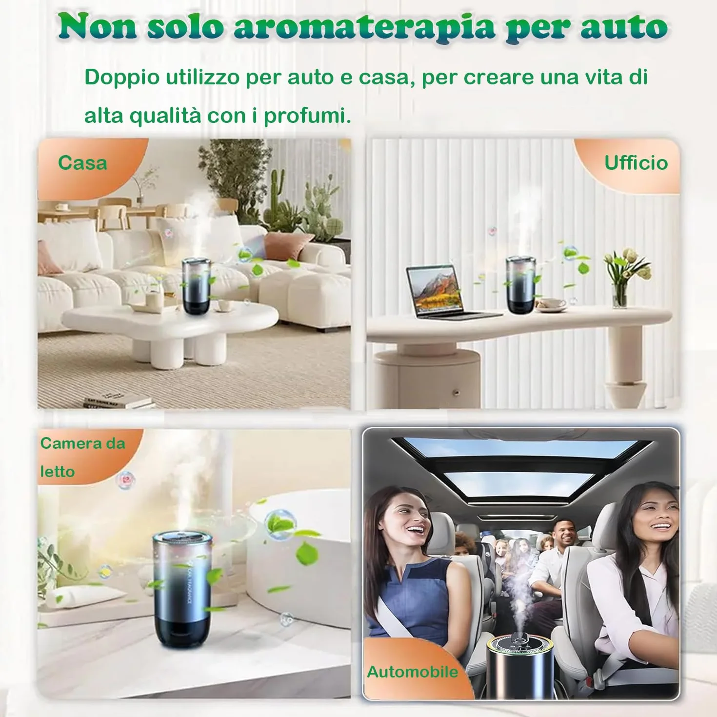 Diffusore d'Aromi Portatile 50ml LED Stellata Ricaricabile USB per Auto e Ambienti