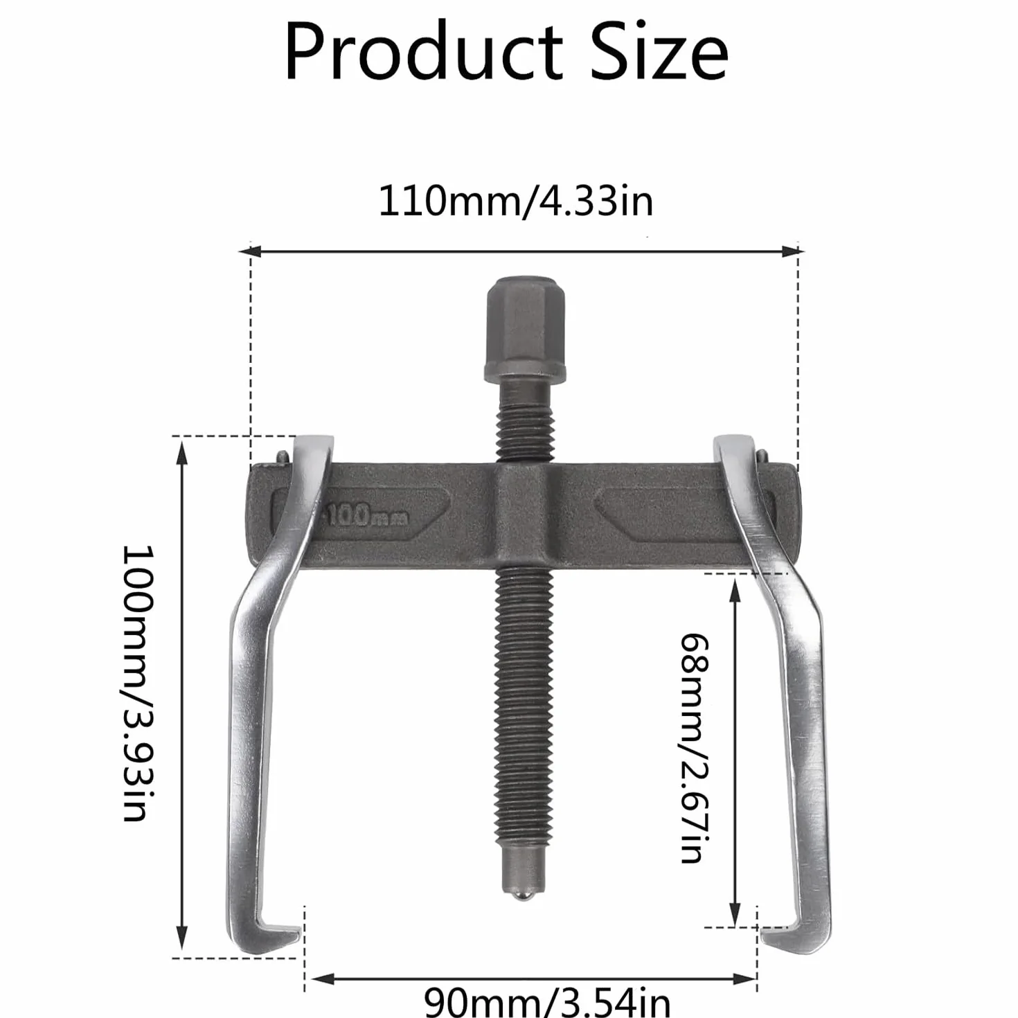 Estrattore a 2 Bracci da 100mm, Rinforzato Estrattore Universale a 2 Griffe, Estrattore per Cuscinetti a 2 Ganasce per Rimuovere la Puleggia e Il Cuscinetto del Volano (Acciaio al Carbonio)