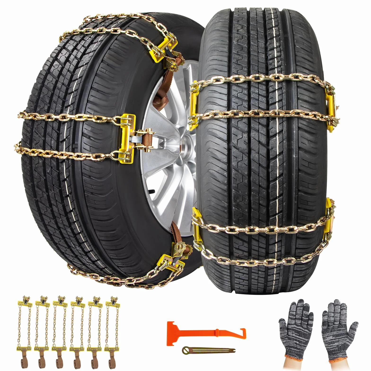 6 Pezzi Catena da Neve per Auto Ninonly Universali Catene Auto di Emergenza Antiscivolo Catene da Neve Facili da Montare per Qualsiasi Pneumatico con Grandezza Compresa fra 165mm-265mm
