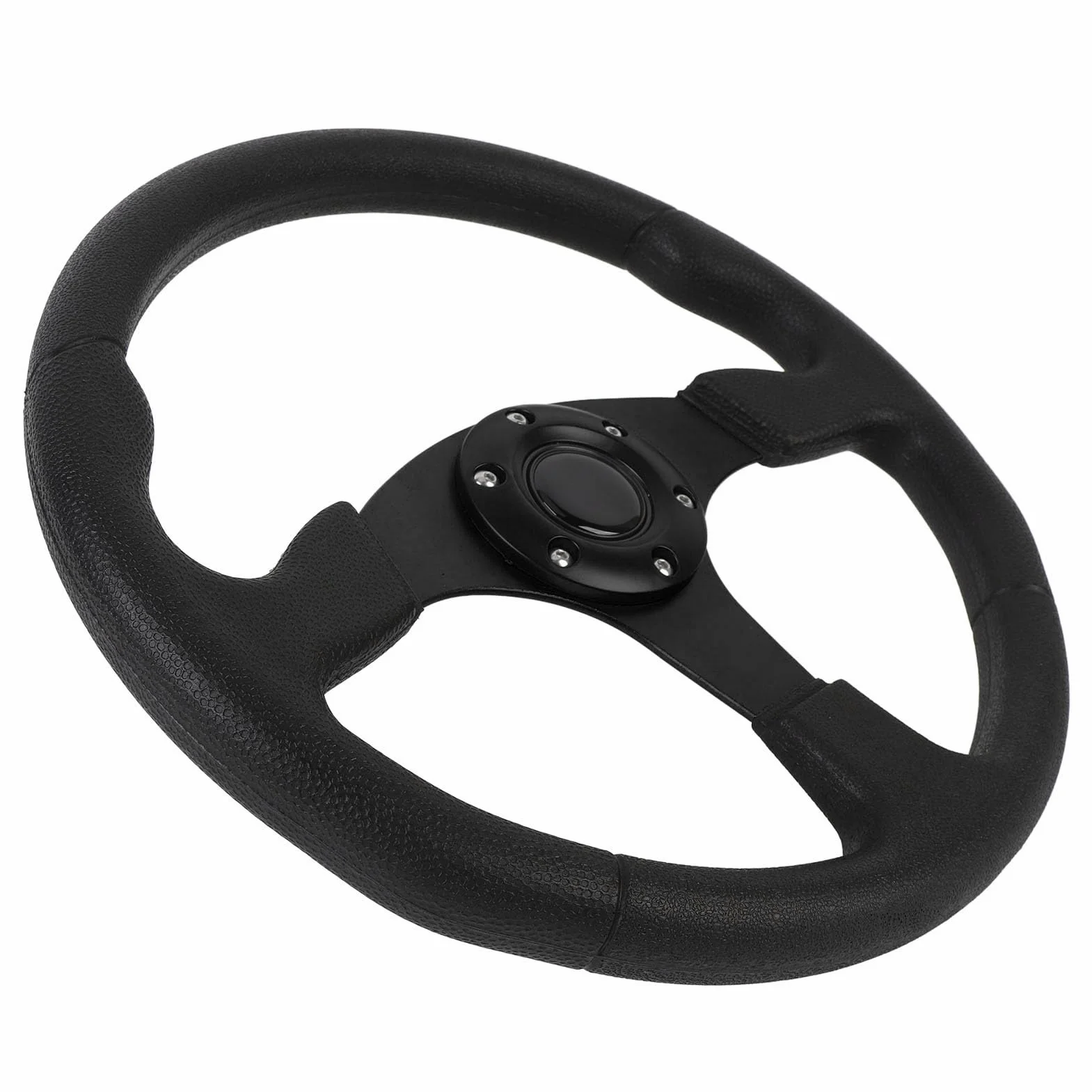 KIMISS Volante 14 Pollici Universale in Pelle PU con Telaio in Alluminio, Design Sportivo per Modifiche Auto, Impugnatura Confortevole e Resistente, Adattatore per a 6 fori. (BLACK)