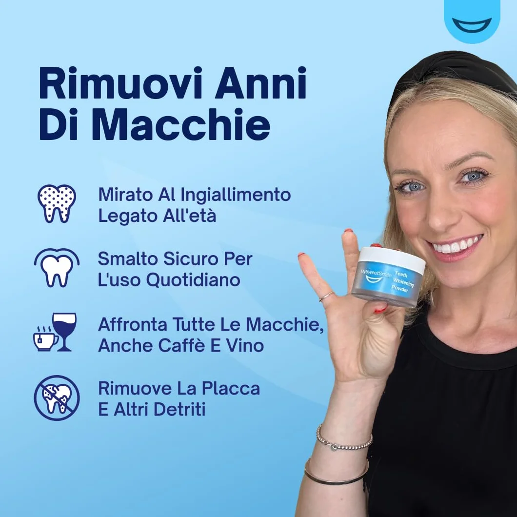 MySweetSmile Polvere Sbiancante per Denti - Approvata dai Dentisti - Sicura per lo Smalto - Gusto Menta - Fornitura 6 Mesi