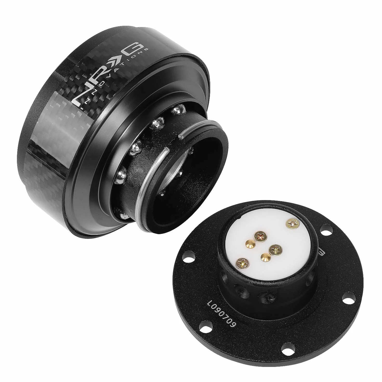 NRG Innovations Kit di sgancio rapido per volante generazione 2.0, corpo nero, anello in fibra di carbonio nero