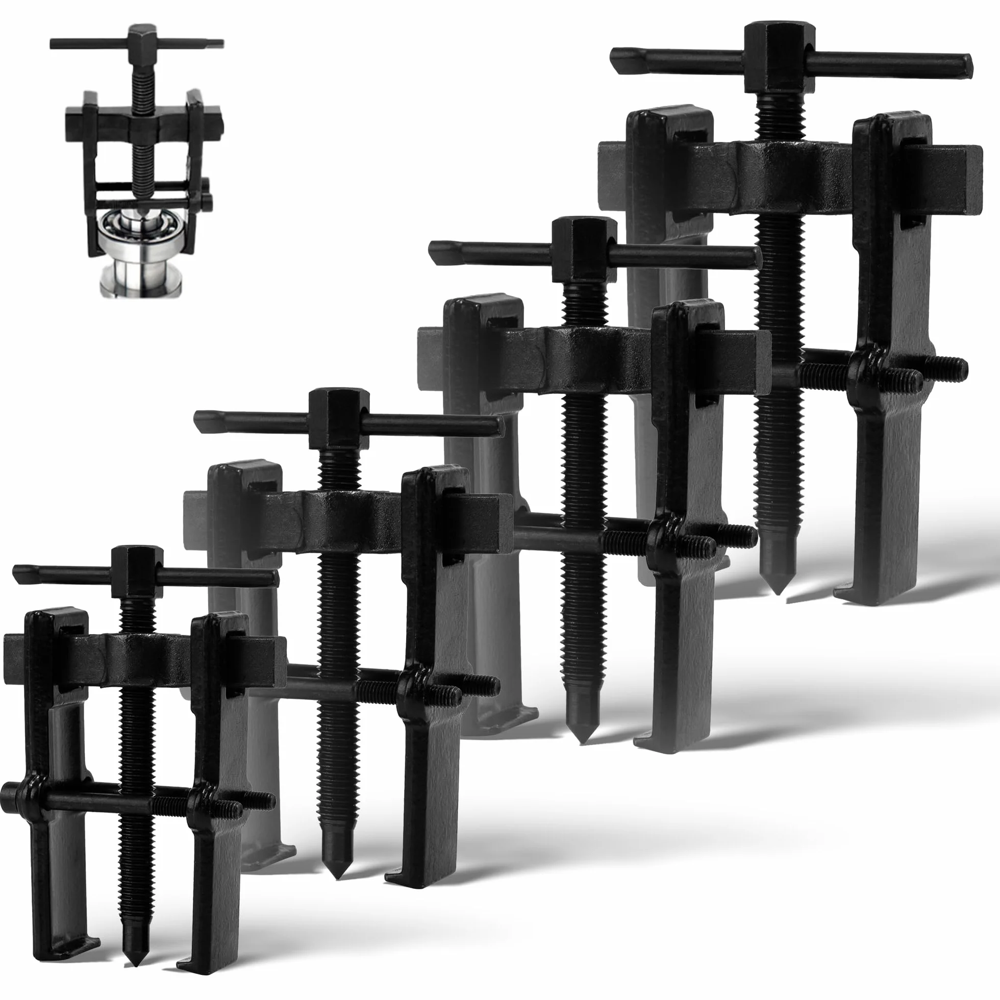 Estrattore per Cuscinetti a 2 Ganasce 2'',3'',4'',6'' 35-90 mm Acciaio al Cromo Vanadio Nero