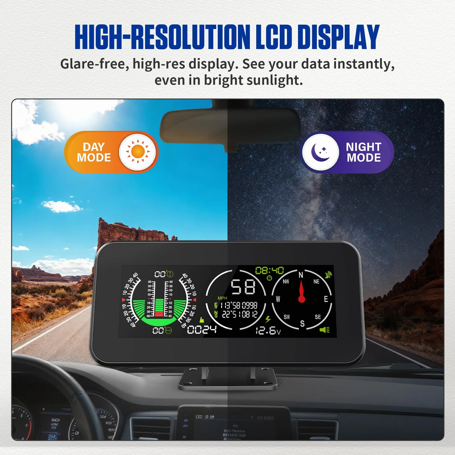 BELEY Inclinometro Digitale per Auto con GPS, Velocità in Tempo Reale, Bussola LCD HD