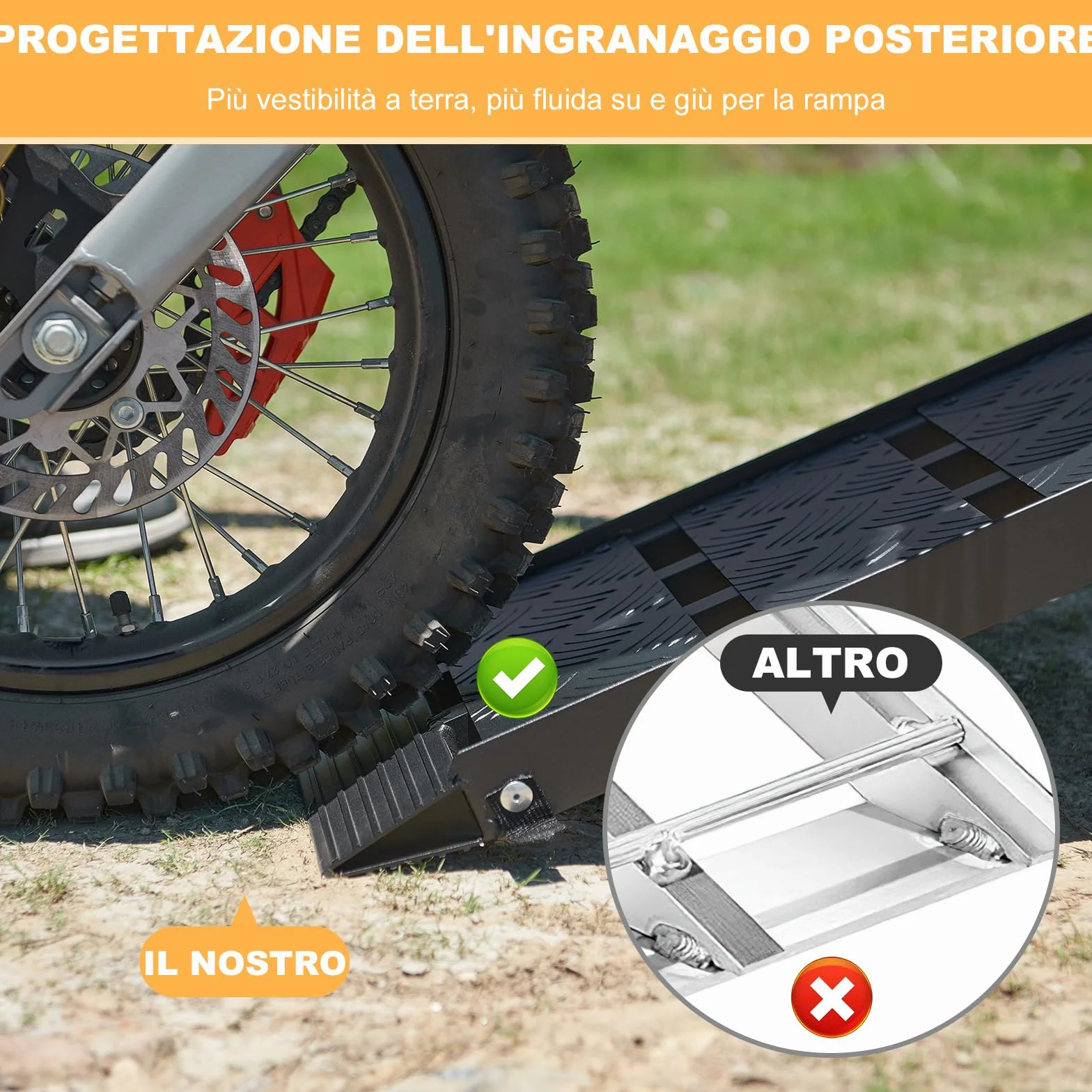 gardhom Rampa Moto Robusta Pieghevole 340Kg Alluminio Rampe per Auto Portatile 228X28X4.5cm Rampe Di Carico per Adatta A Tosaerba, Biciclette e Quad