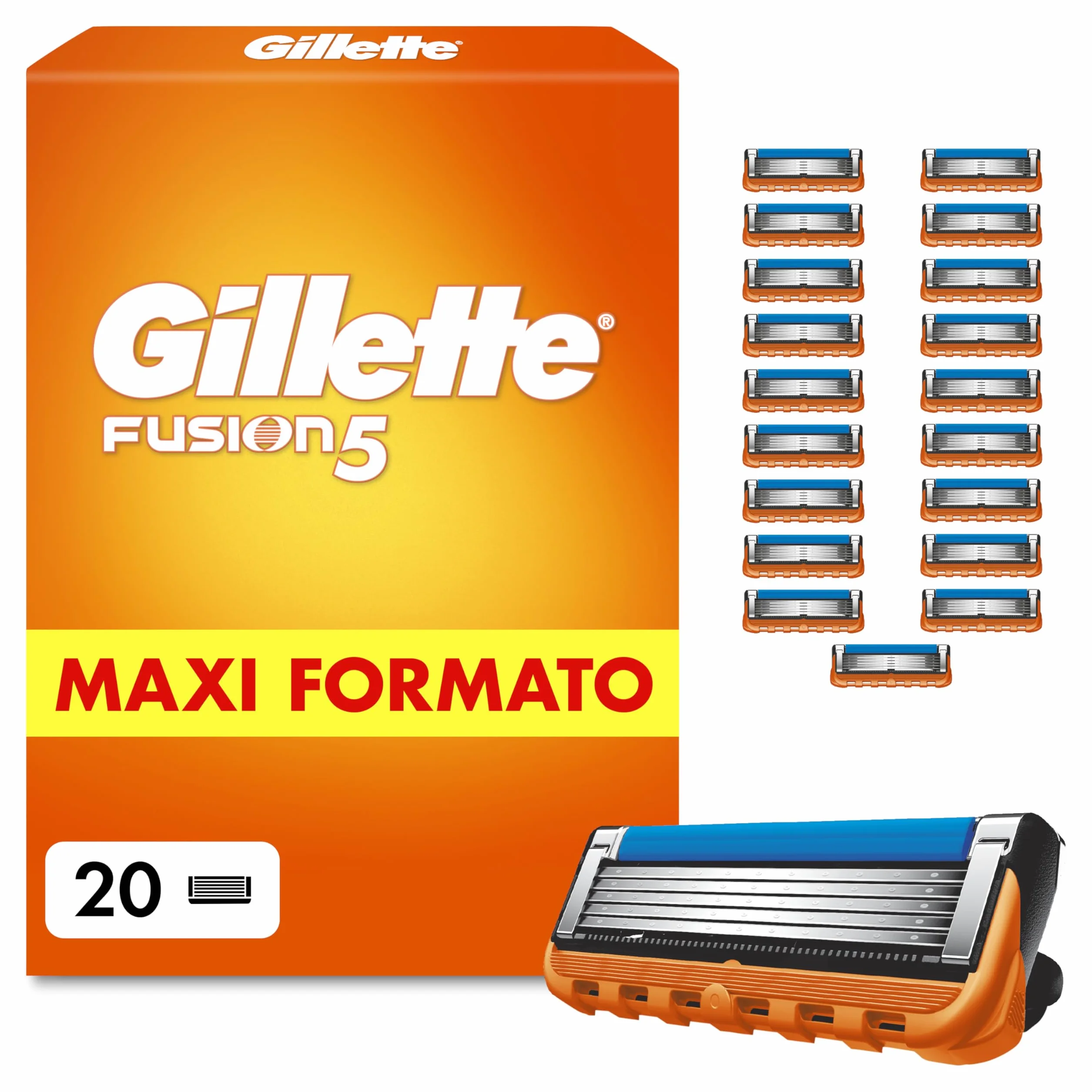 Gillette Fusion5 20 Lamette di Ricambio Rasoio Barba Manuale, 5 Lame, Striscia Lubrificante