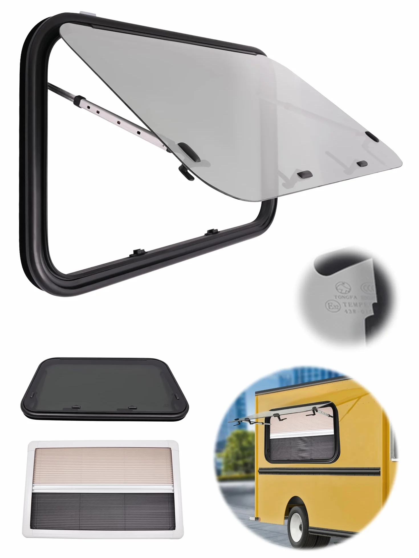 Finestra di visualizzazione 900 x 550 mm per camper con persiana, finestra per camper con rete anti-zanzara, finestra laterale per camper, finestra esterna a spinta per camper