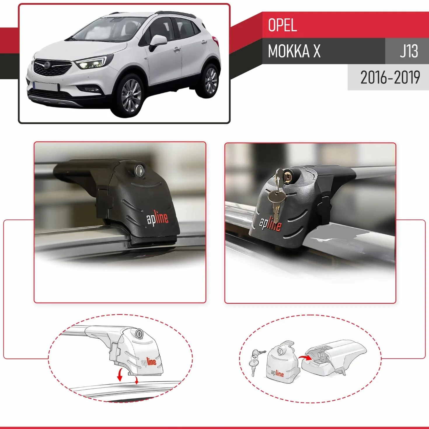 Compatibile con Opel Mokka X (J13) 2016-2019 Modello ACE-2 Barre Tetto Portapacchi Auto Barre Portatutto Grigio Alluminio 2 Barre