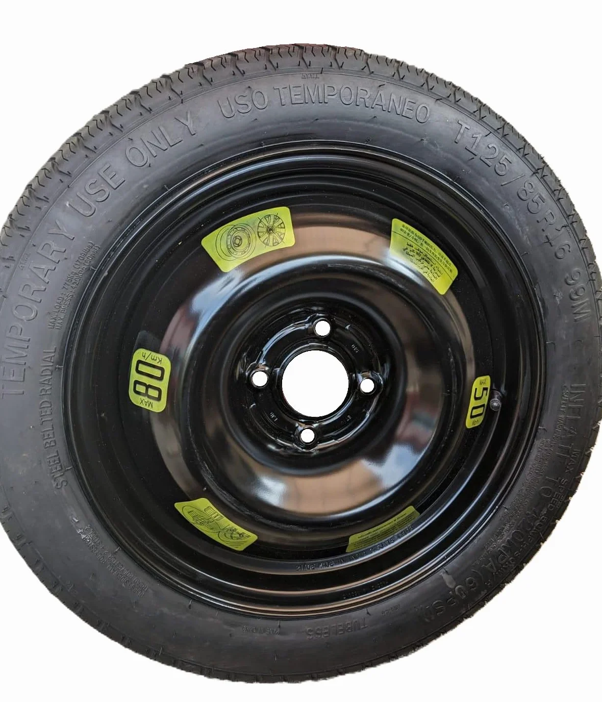 Kit Ruotino di Scorta 16" compatibile Fiat Grande Panda 2025 125/85R16 Cric Chiave Guanti Sacca