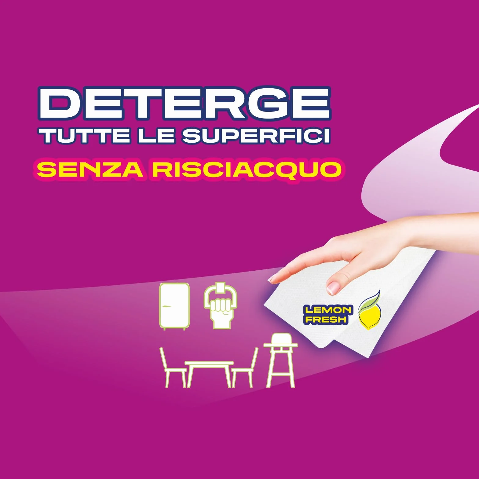 Brawn Multiuso Igienizzante 40 Panni, Detergono Tutte le Superfici, Profumo Lemon, Tessuto Biodegradabile