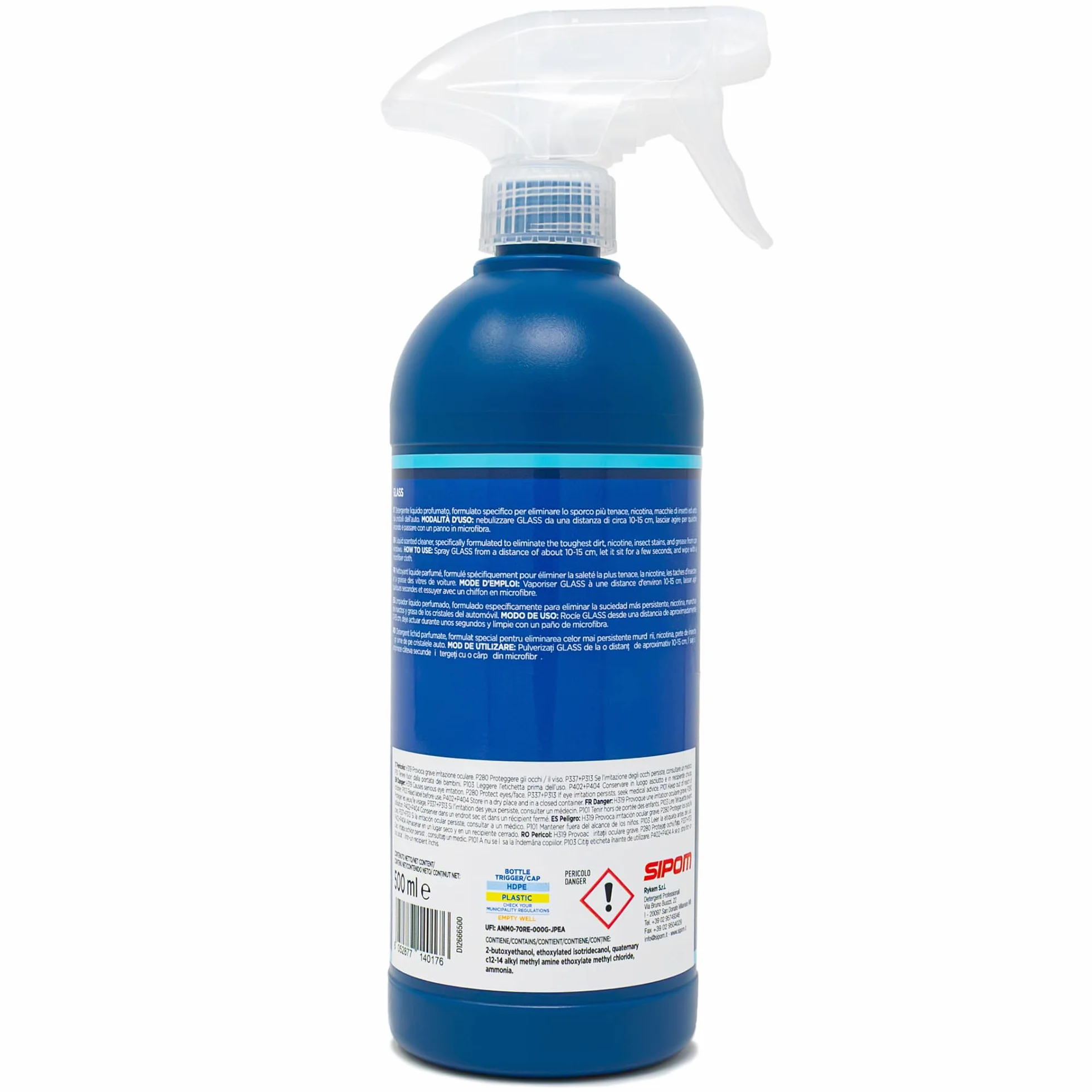 SIPOM GLASS Pulitore Vetri Auto Spray 500ml Detergente Vetri Senza Aloni Made in Italy