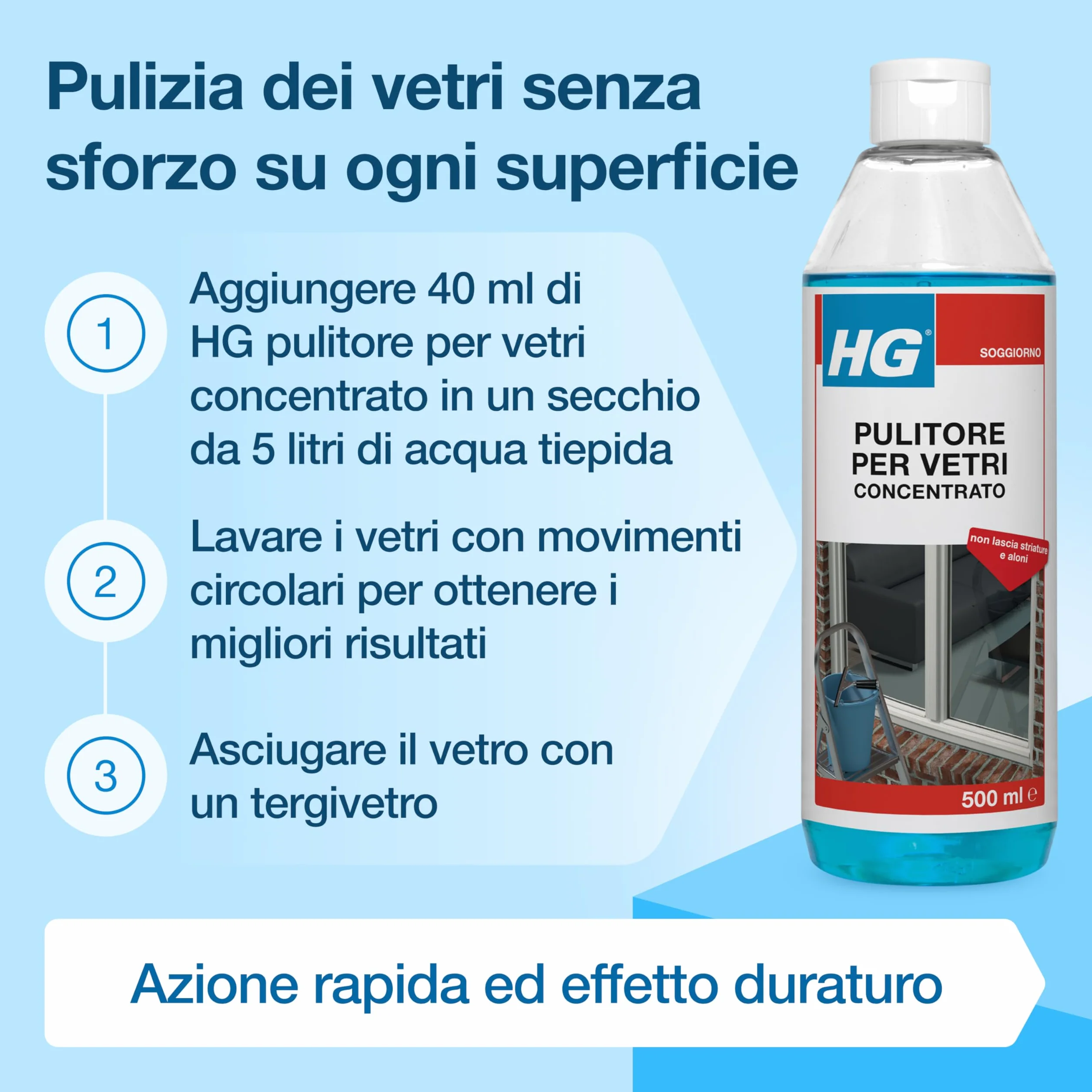 HG Detergente per Vetri Concentrato 500ml Lucentezza Senza Aloni