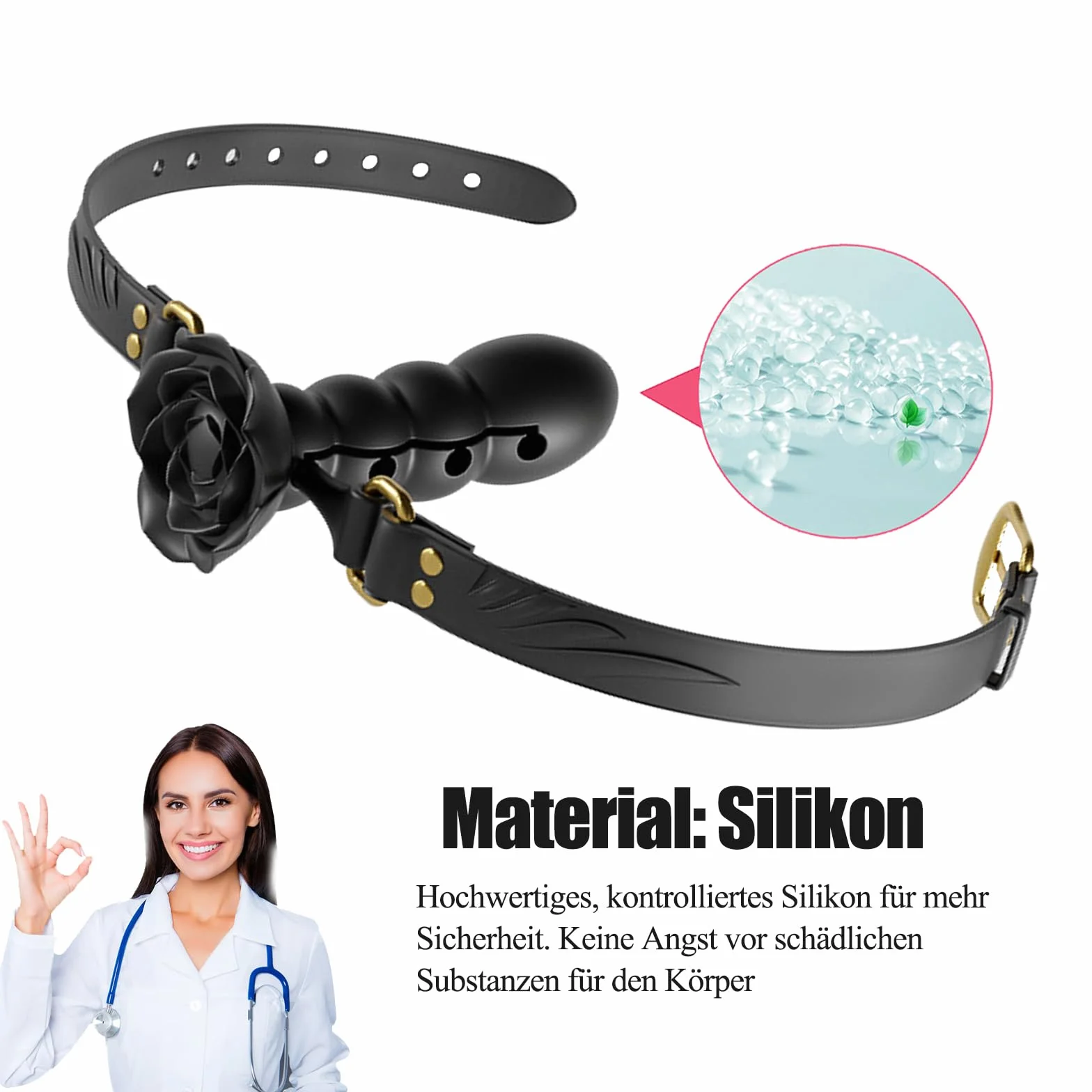 Bavaglio Bocca Estremo BDSMJOY con Cintura in Silicone Regolabile, Giocattoli Sessuali SM Coppie (Nero)