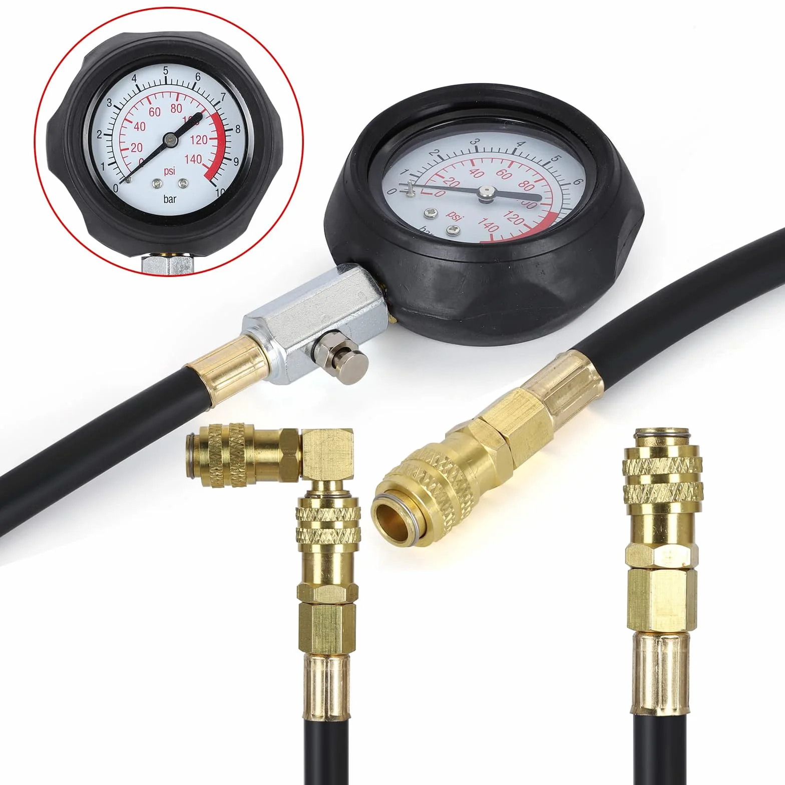 Kit di tester per la pressione dell'olio, set di strumenti per manometro, 0 - 140 PSI, sistema di carburante, sensore meccanico del motore del cilindro, test di compressione per auto, ATV