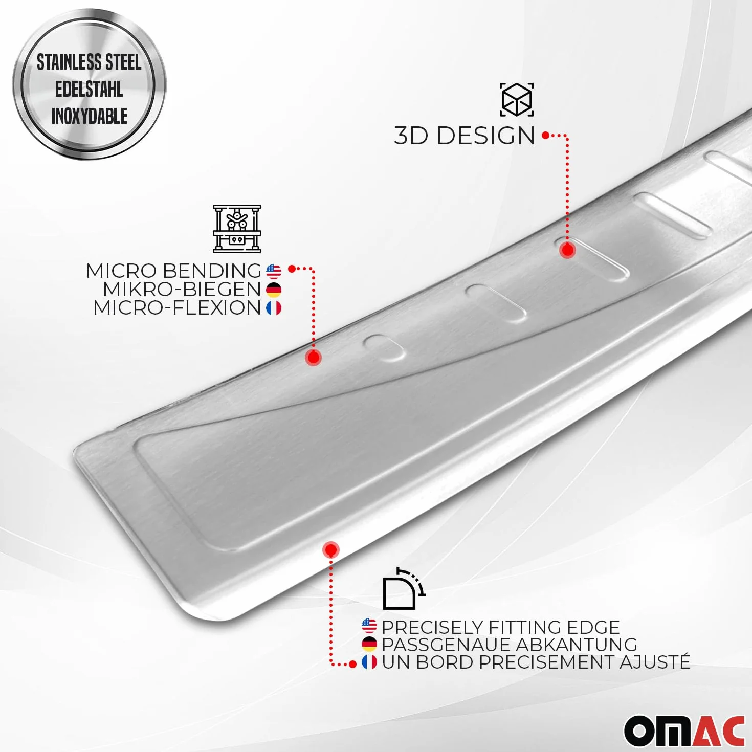OMAC Protezione Paraurti Posteriore compatibile con VW T5 Multivan 2003-2015 Cromo Acciaio Inossidabile Spazzolato Argento