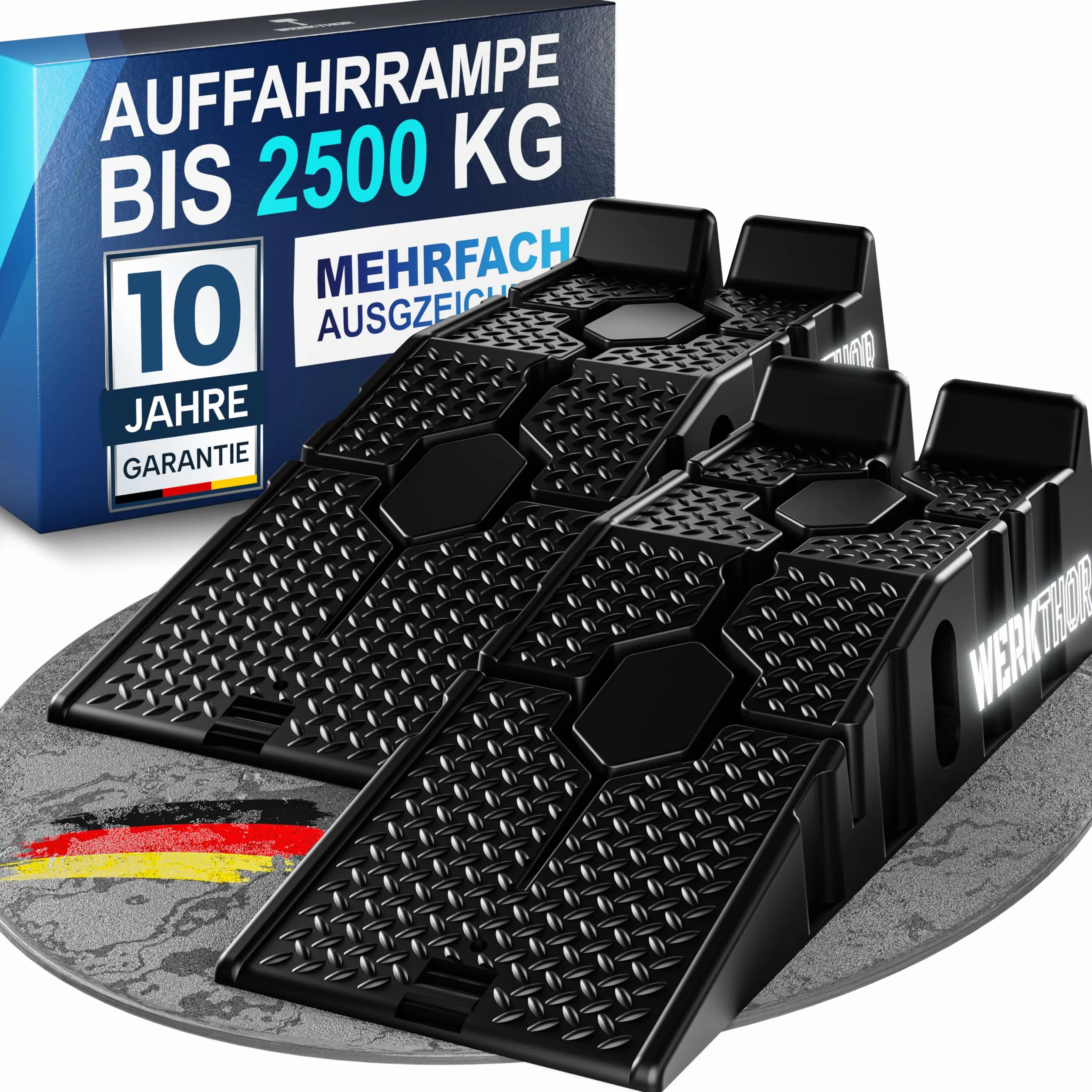 WERKTHOR Rampa di carico per auto extra piatta set da 2 pezzi fino a 2.500 kg