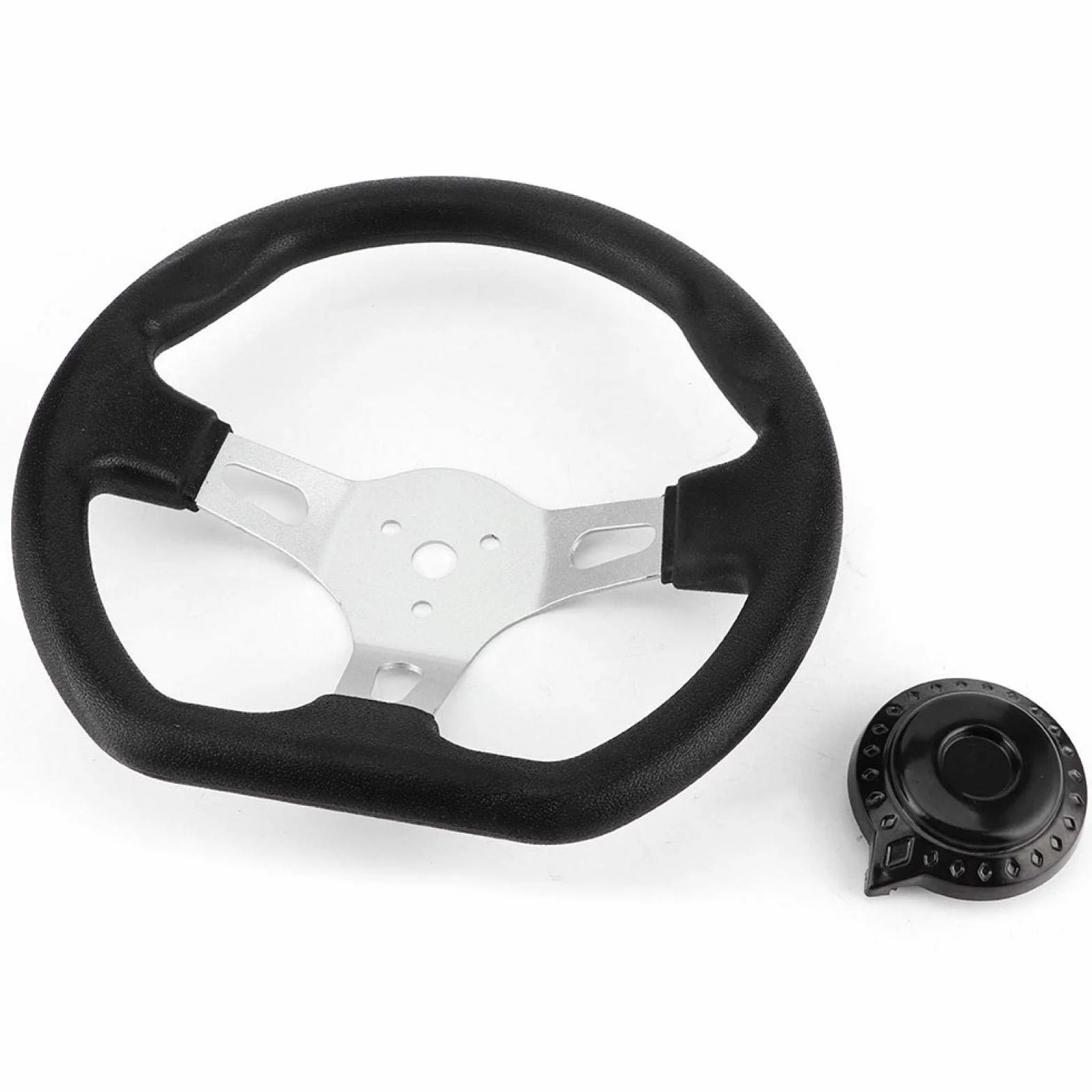 Volante Sportivo per Smart + di Akozon, Volante con Cappuccio, Volante 10,6" per Go-Kart, Accessorio per Carrello con Cappuccio, Nero, ABS, Universale per Go-Kart