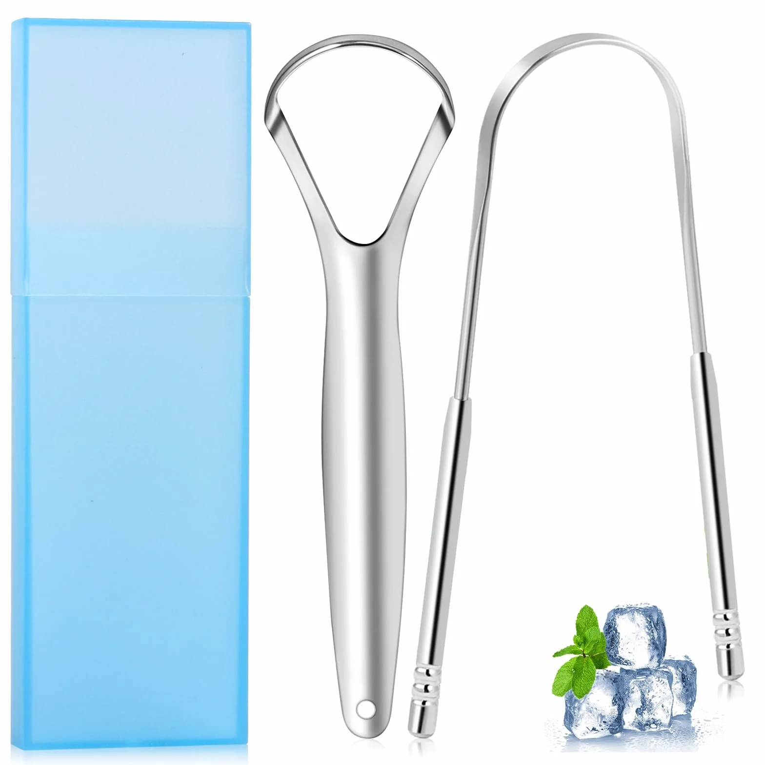 Brencco Tongue Scraper Set 2-Pack Stainless Steel with Case, Reusable Oral Hygiene