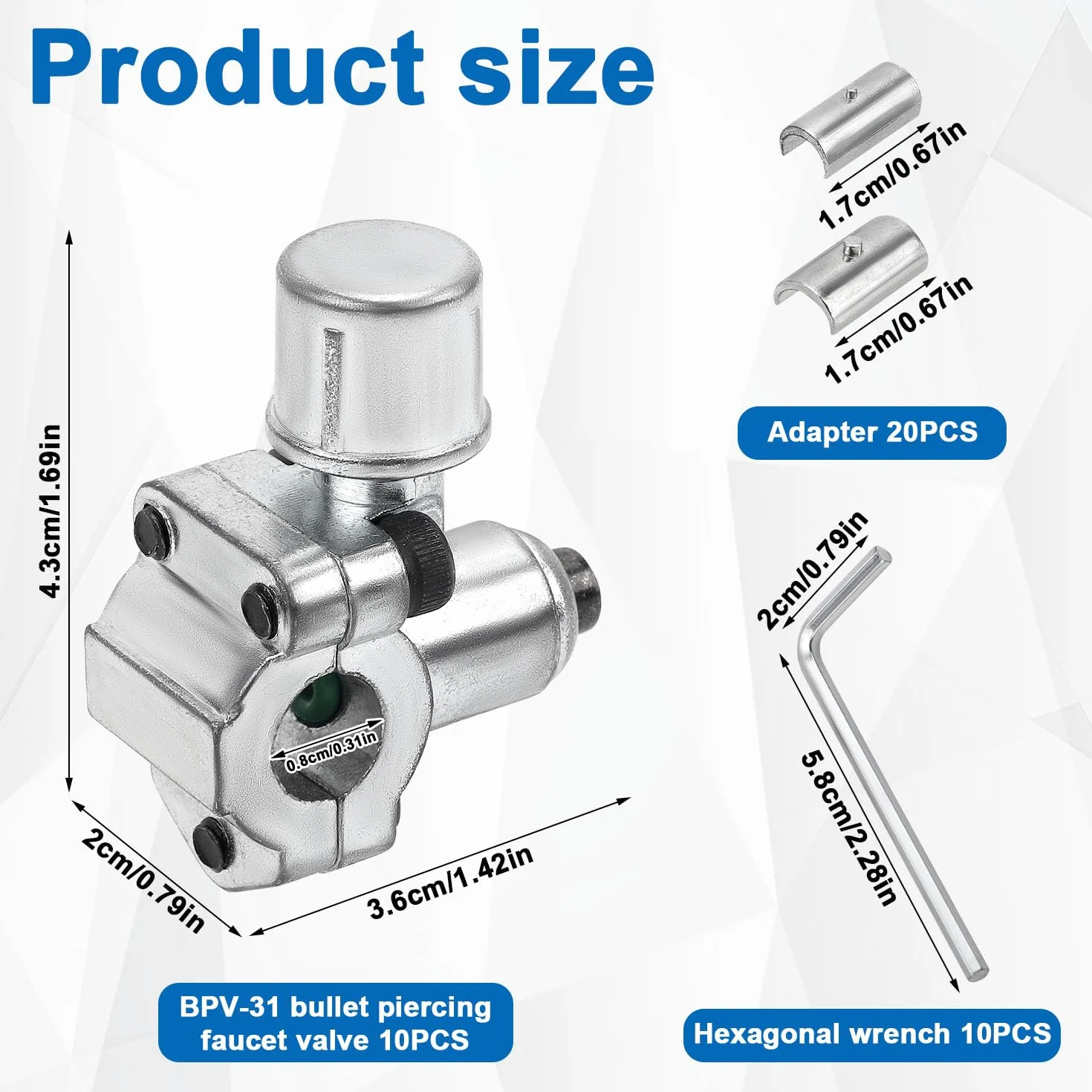 Gosknor BPV-31 Valvola Perforante Proiettile 10pz con Chiavi Esagonali e Adattatori, Compatibile Tubi 1/4" 5/16" 3/8"