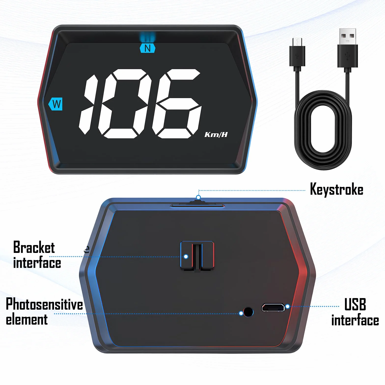 Auto Head Up Display KMH/MPH con Supporto a Ventosa, GPS Digitale Tachimetro Universale con GPS + Beidou Dual Chip