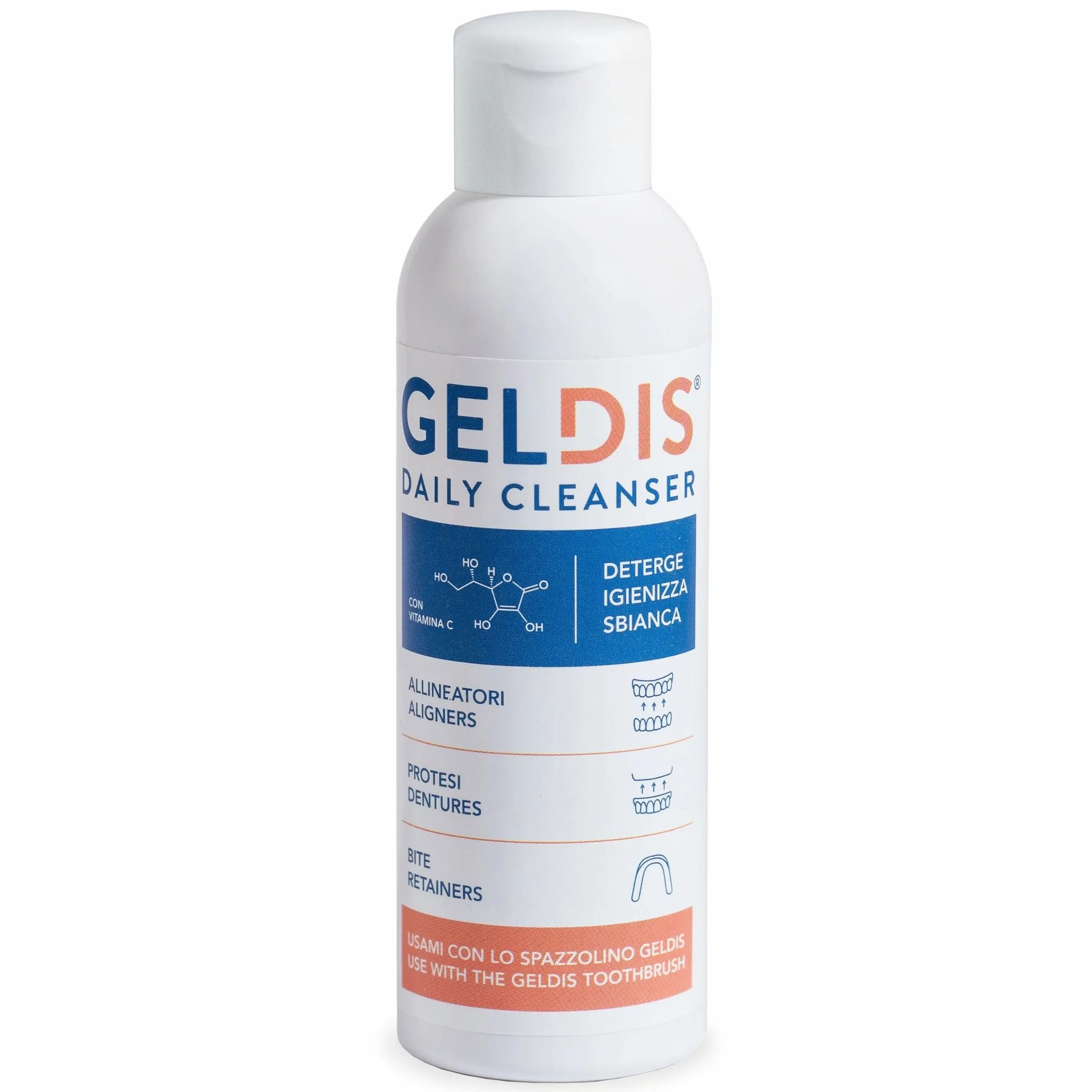 GELDIS Daily Cleanser Gel Detergente Igienizzante per Mascherine Trasparenti Apparecchi Ortodontici Protesi Dentarie Bite 100 ml