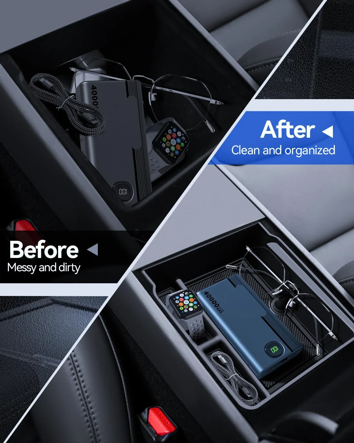 4 pezzi accessori per Tesla Model 3 2024 organizer per console centrale, vassoio organizer in silicone, contenitore per bracciolo e scatola nascosta Tesla Model 3 2024 Highland