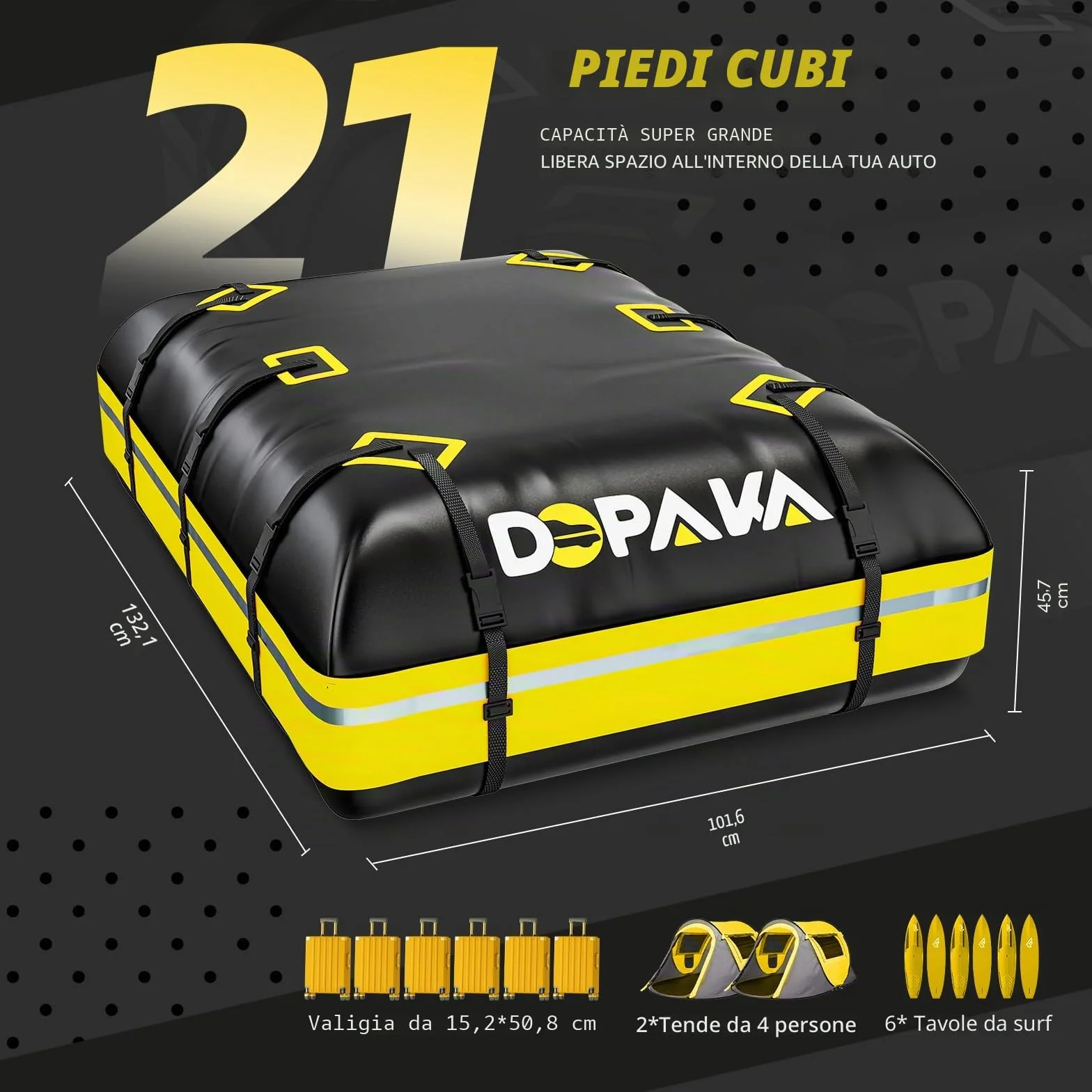 Borsa Tetto Auto, 594L Grande Box da Tetto per Auto Impermeabile Borsa Tetto Auto, Pieghevole Borsa Tetto 21 Piedi Cubici, Include tappetino antiscivolo+6 cinghie rinforzate+serratura