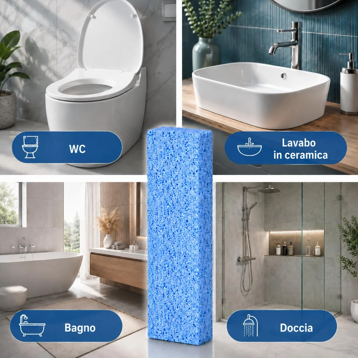 BROX Pumice Stone 5 Pezzi Pietra per Pulizia WC Bagno Cucina Cura Piedi Blu