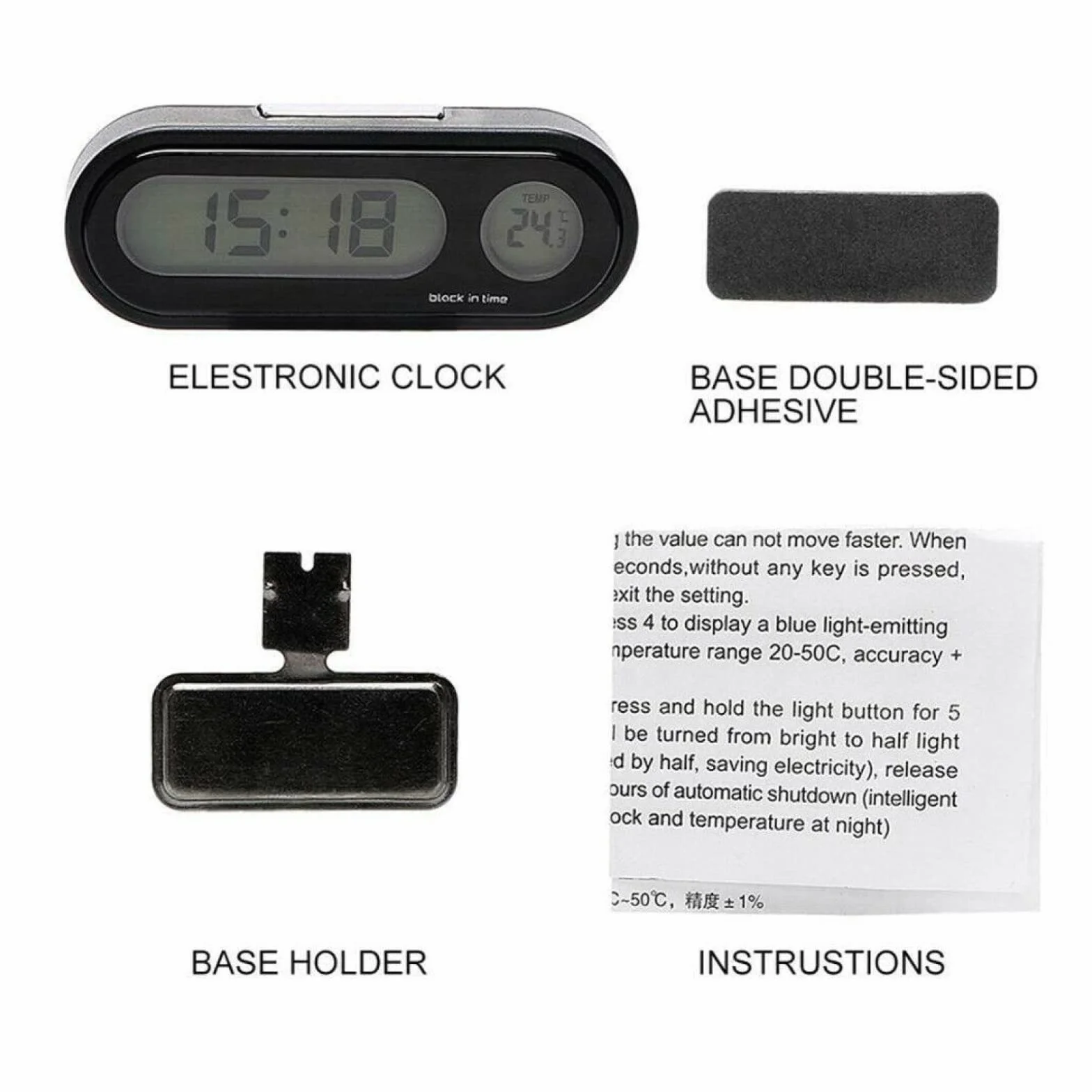 SPORTARC Orologio da cruscotto per auto, con display LCD, digitale, elettronico, a LED, con retroilluminazione, per interni ed esterni