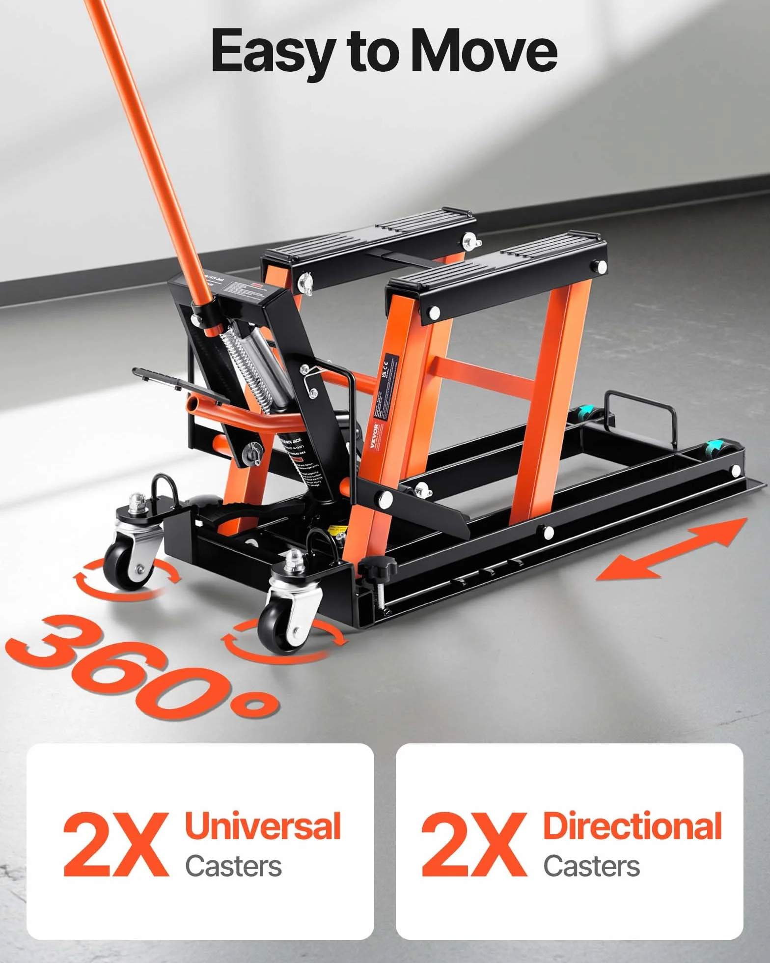 VEVOR Sollevatore Idraulico Moto Bici ATV da Officina 700kg Altezza Regolabile 12-38,5cm con Ruote