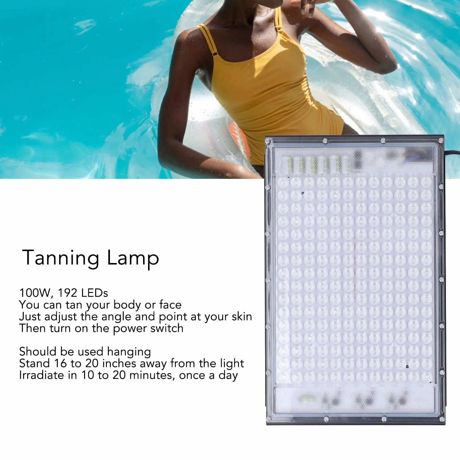 Lampada Abbronzante 192 LED 100 W Luce Portatile Viso Corpo Pelle di Grano Spina UE