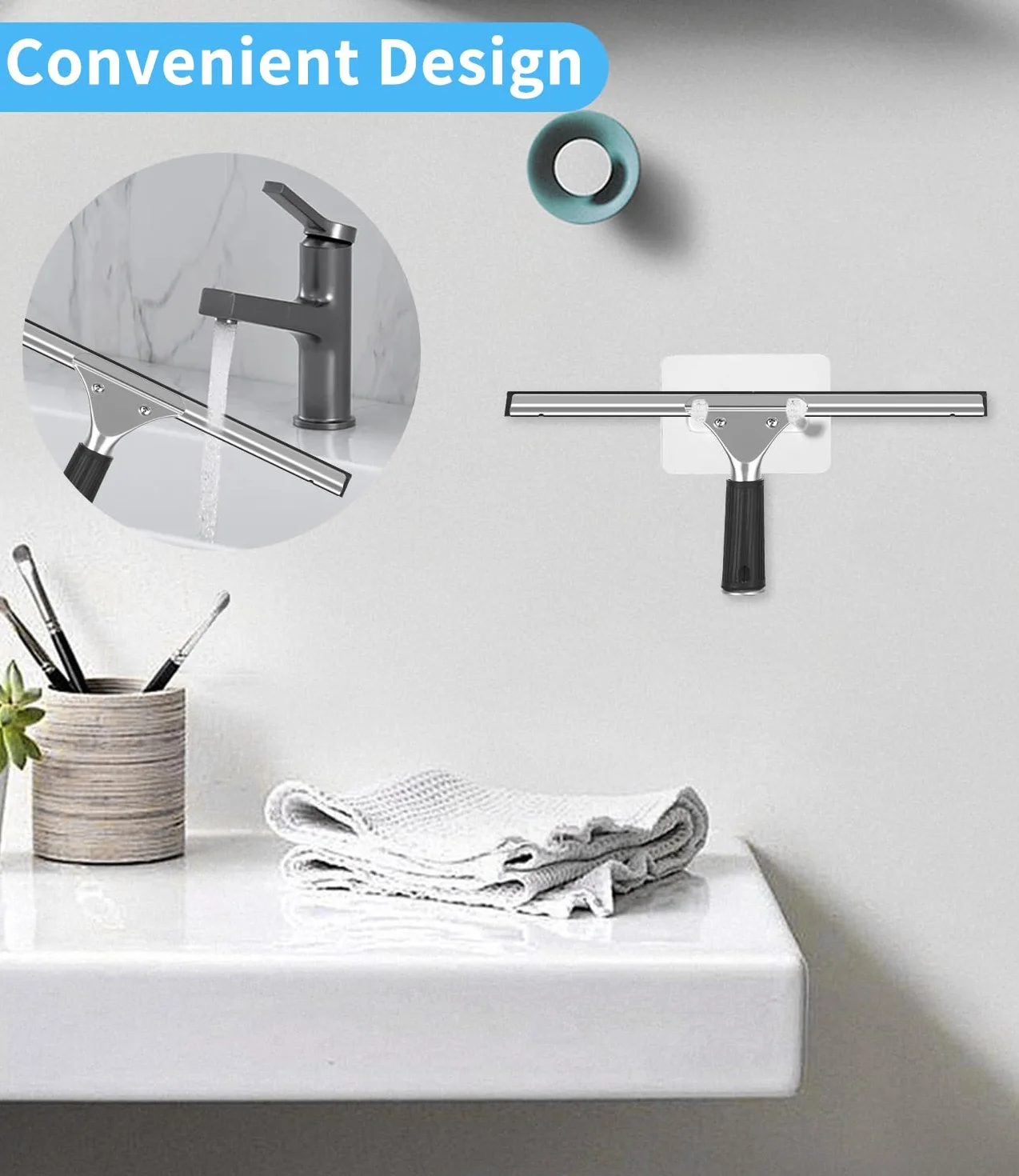 Kit Lavavetri Professionale 8 Pezzi, 35cm Tergivetro Acciaio Inox e Silicone, Pulizia Finestre con Ganci