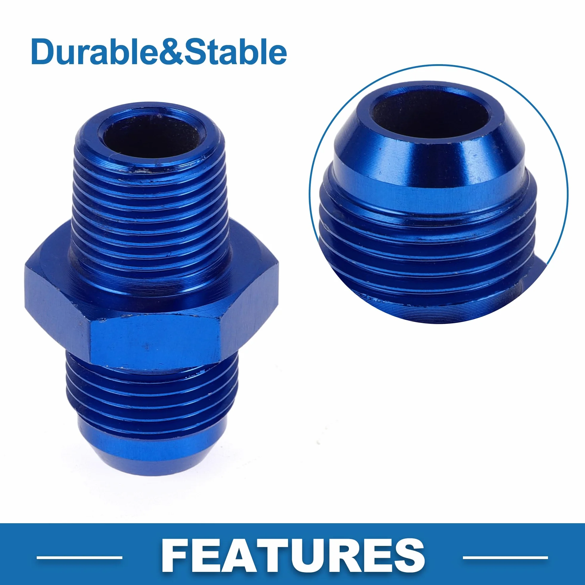 A ABSOPRO Adattatore Riduttore Maschio per Tubo Flessibile con Filettatura Flare TF-AN8-3/8 NPT Connettore Linea Carburante in Alluminio Blu